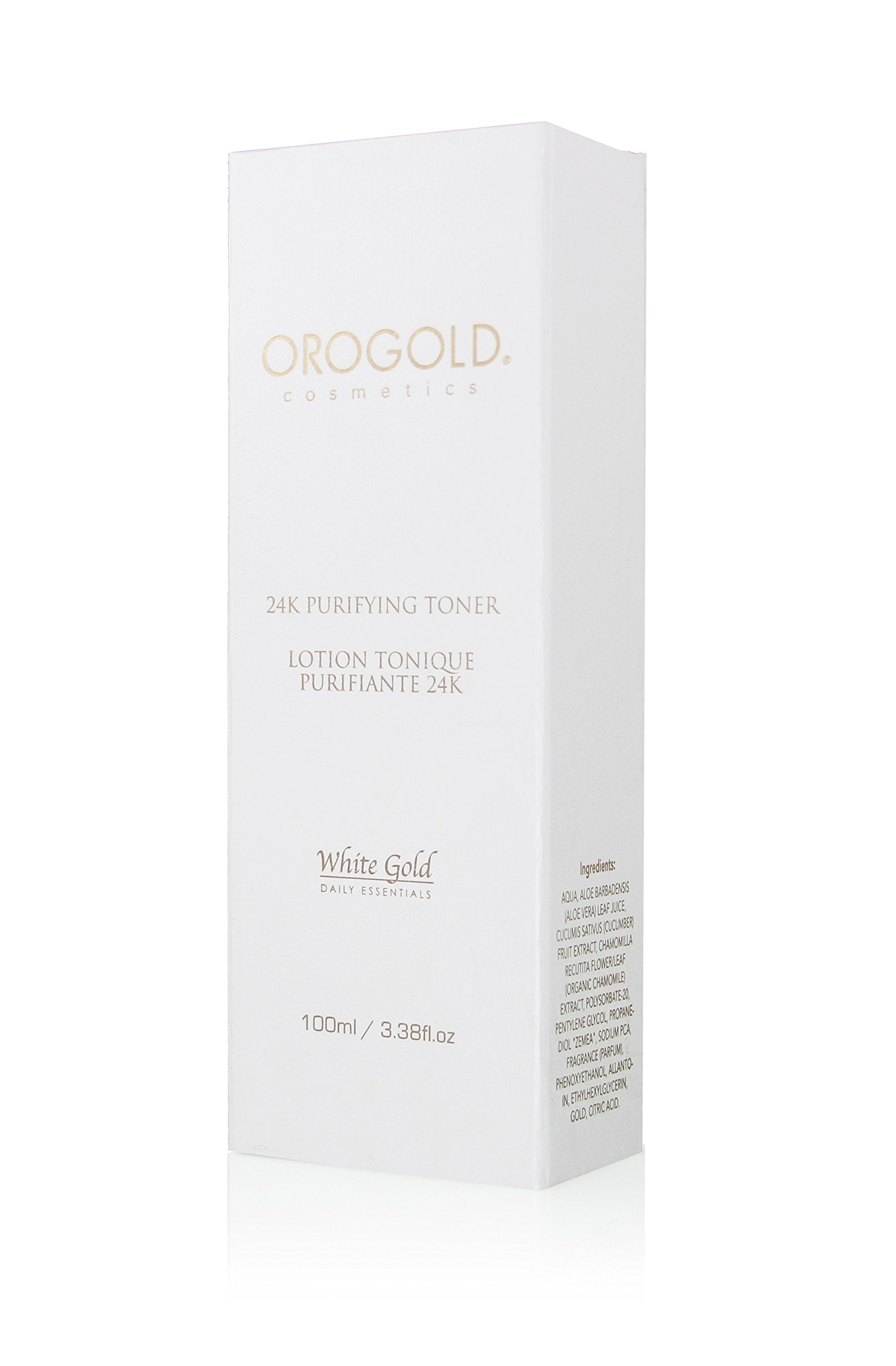 Orogold White Gold 24K Purifying Facial Toner – 100 ml / 3.38 fl oz with Aloe Vera, Chamomile & Gold