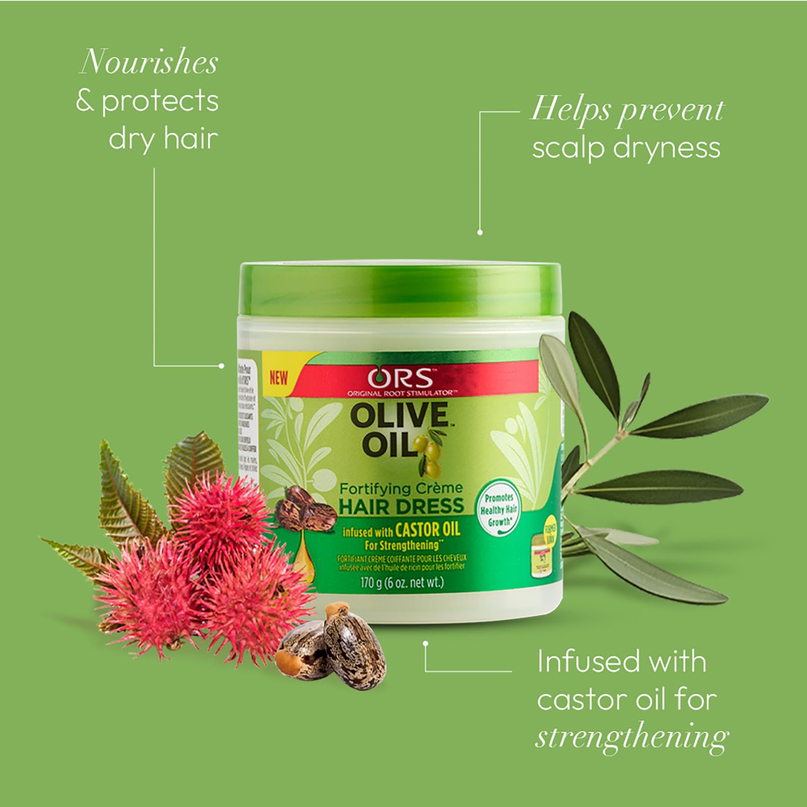 ORS Olive Oil Fortifying Cream with Castor Oil – Strengthening Hair Dress, 6 oz (Pack of 3)