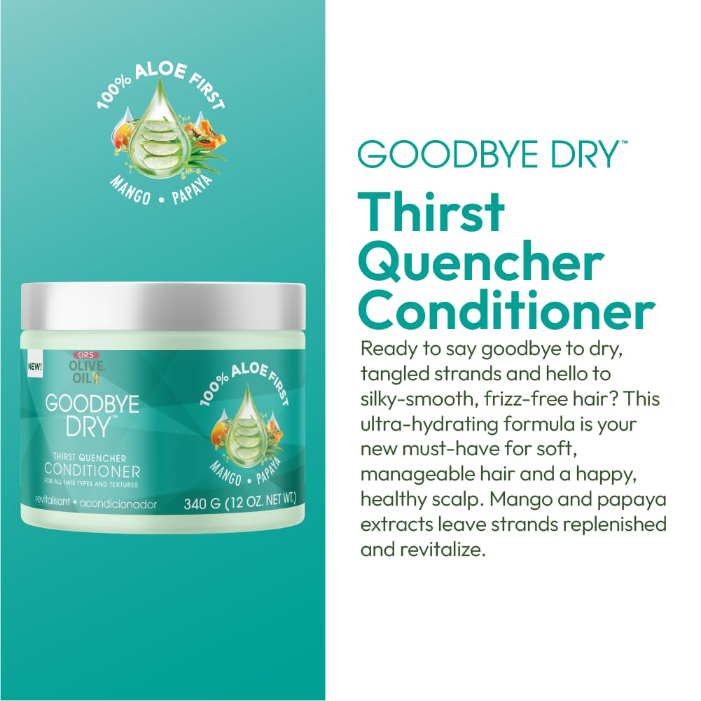 ORS Olive Oil Goodbye Dry Thirst Quencher Conditioner – Aloe, Mango & Papaya, Moisturizes & Softens All Hair Types (12 oz)