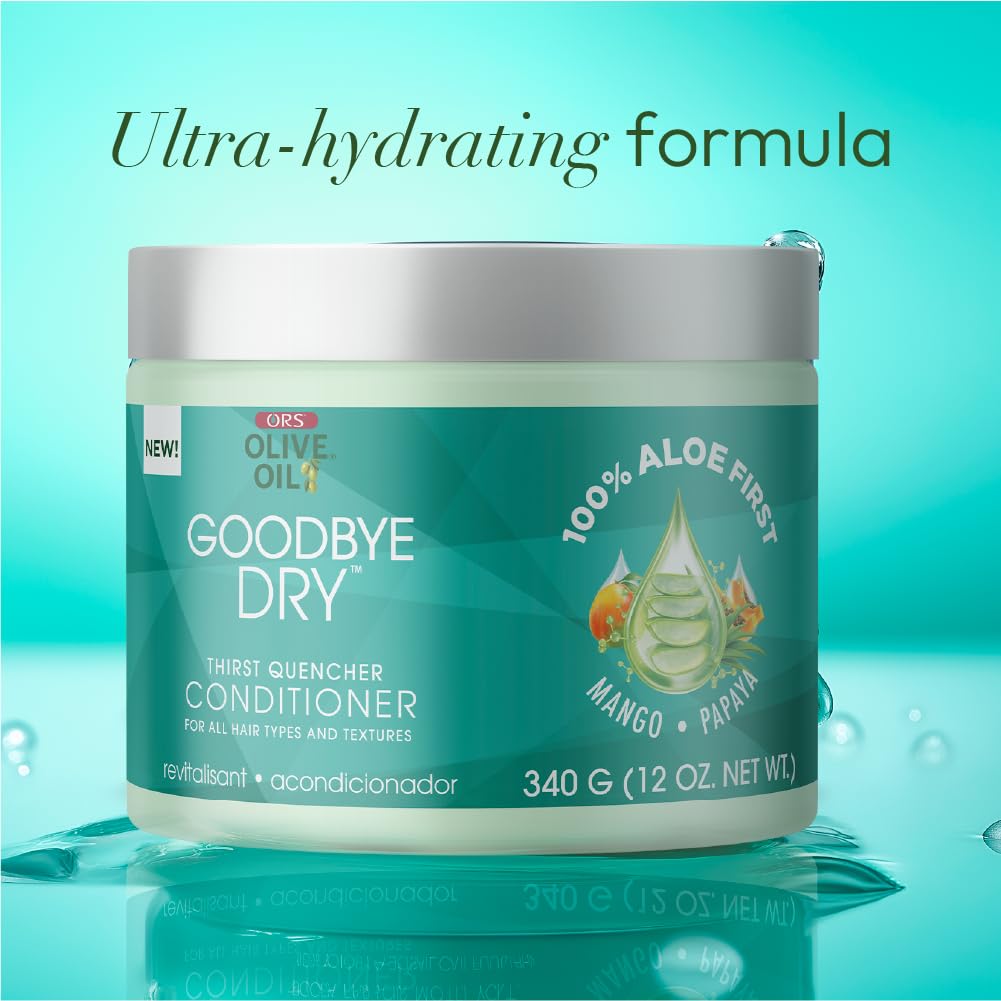 ORS Olive Oil Goodbye Dry Thirst Quencher Conditioner – Aloe, Mango & Papaya, Moisturizes & Softens All Hair Types (12 oz)