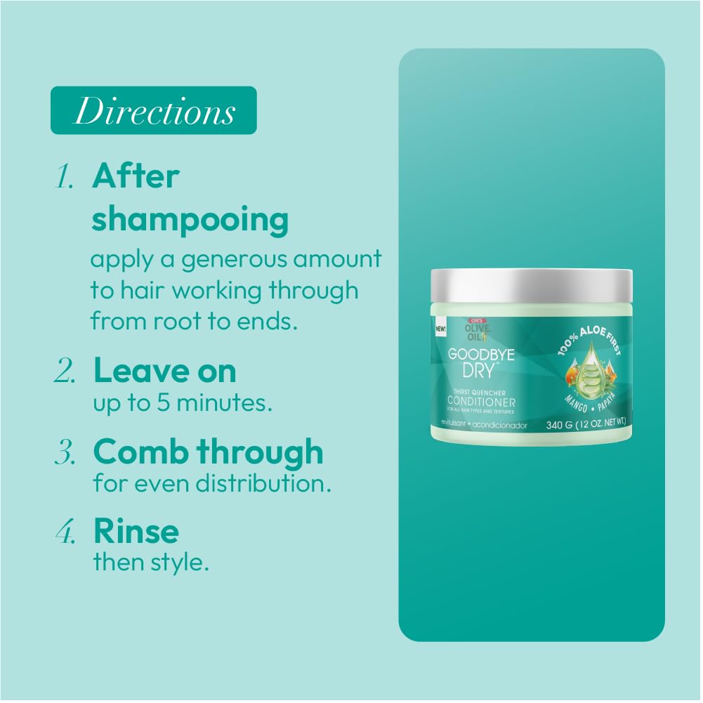 ORS Olive Oil Goodbye Dry Thirst Quencher Conditioner – Aloe, Mango & Papaya, Moisturizes & Softens All Hair Types (12 oz)