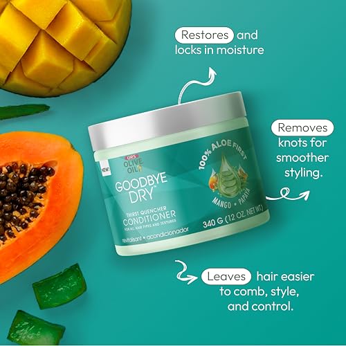 ORS Olive Oil Goodbye Dry Thirst Quencher Conditioner – Aloe, Mango & Papaya, Moisturizes & Softens All Hair Types (12 oz)