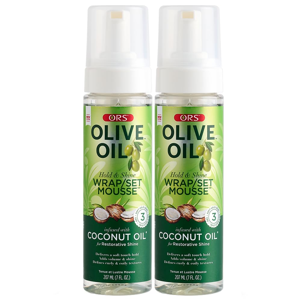 ORS Olive Oil Wrap Set Mousse – Hold & Shine, Coconut Oil, 2x7 oz