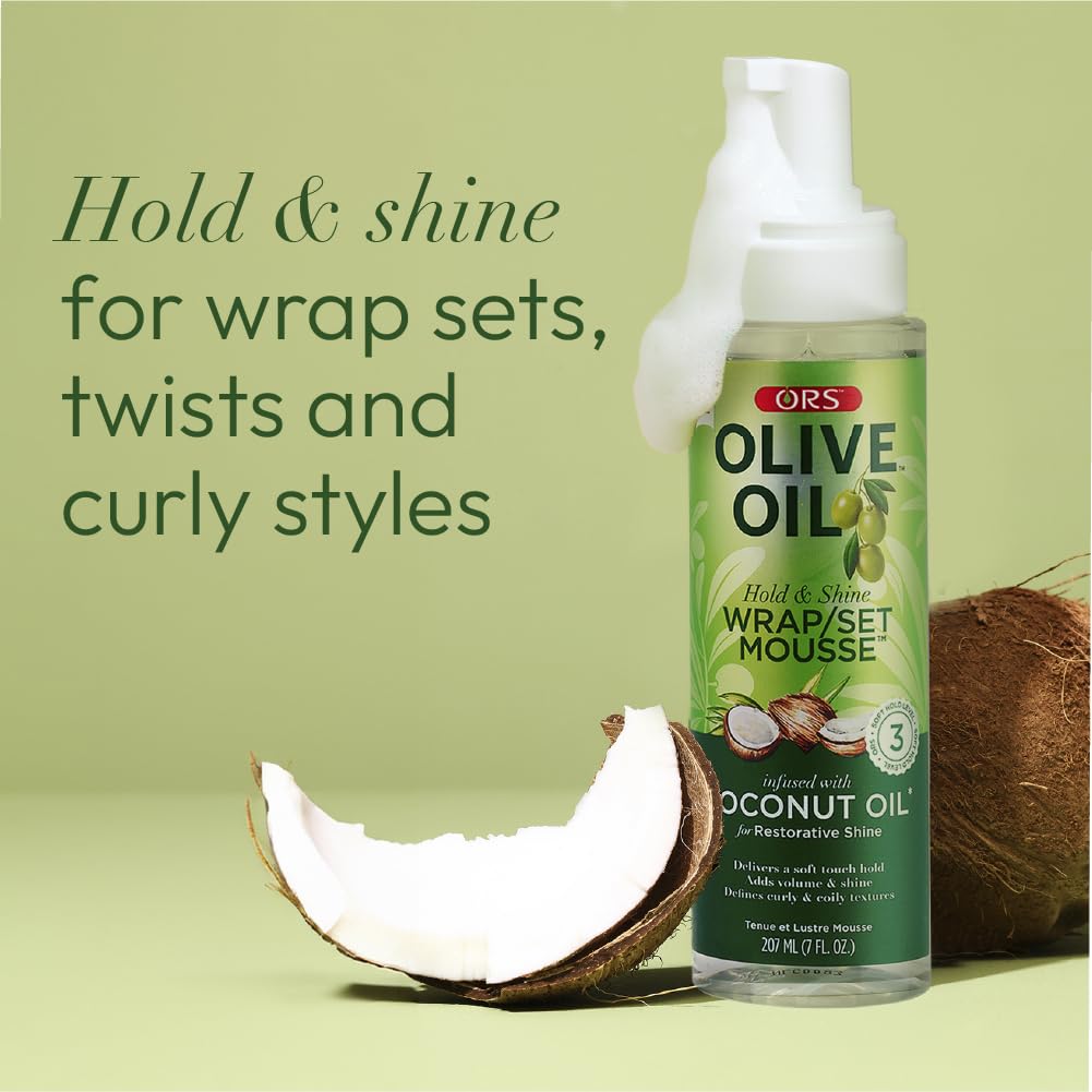 ORS Olive Oil Wrap Set Mousse – Hold & Shine, Coconut Oil, 2x7 oz