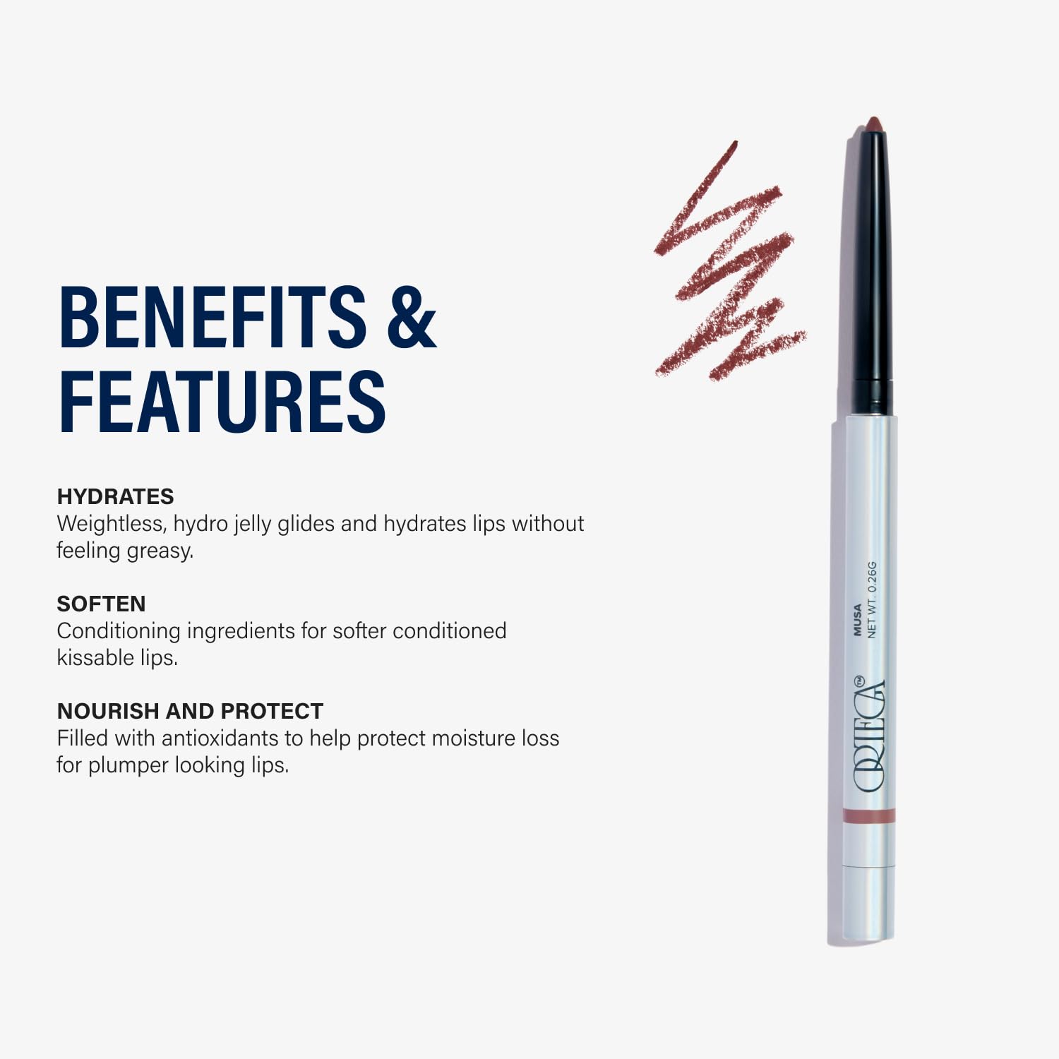 Ortega Beauty Soft Contour Lip Liner by Etienne Flex – Precision Definition, Blue Agave