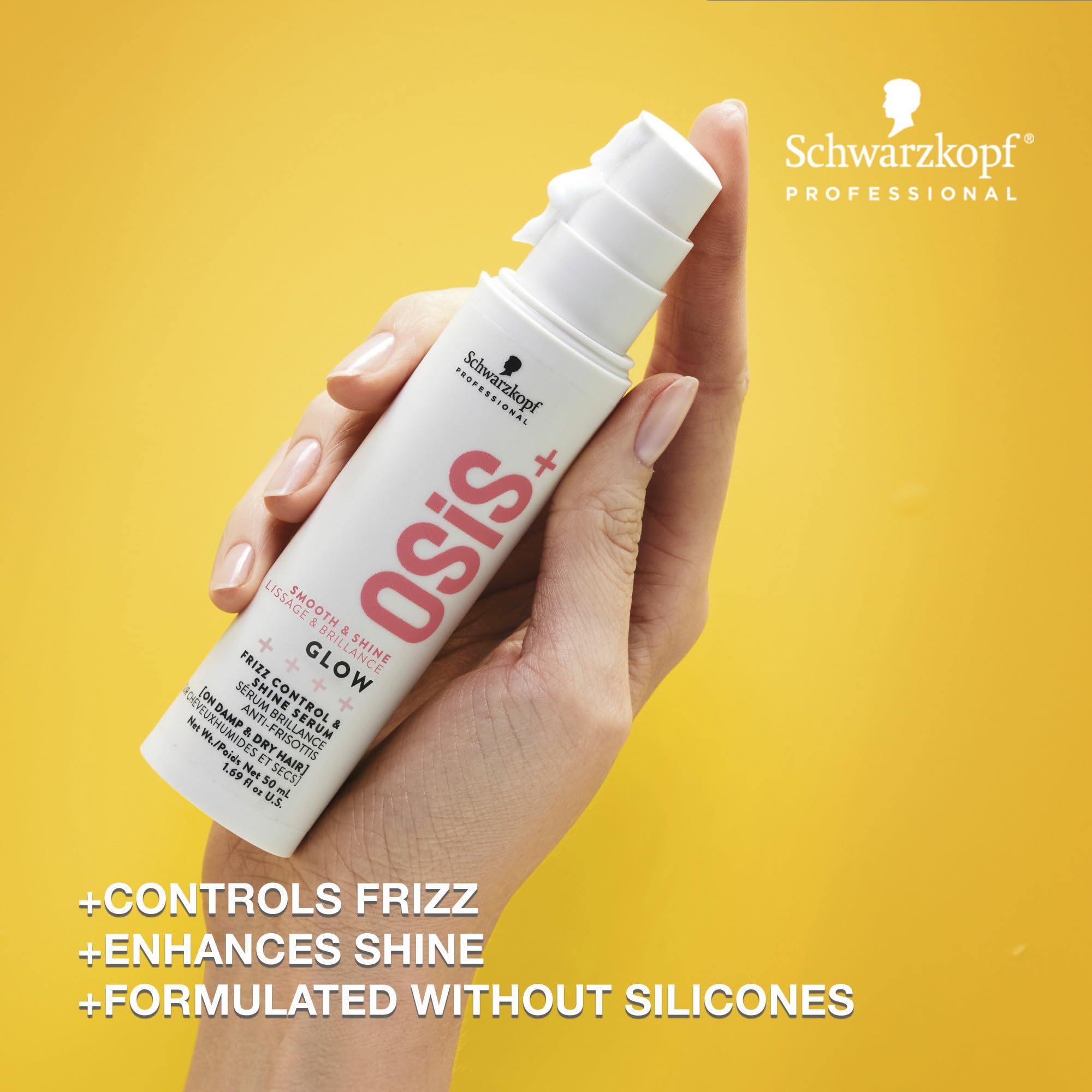 OSiS+ Glow Anti-Frizz Shine Serum 1.69 oz (2 Pack) – Lightweight, Non-Greasy | Heat & Humidity Protection | All Hair Types