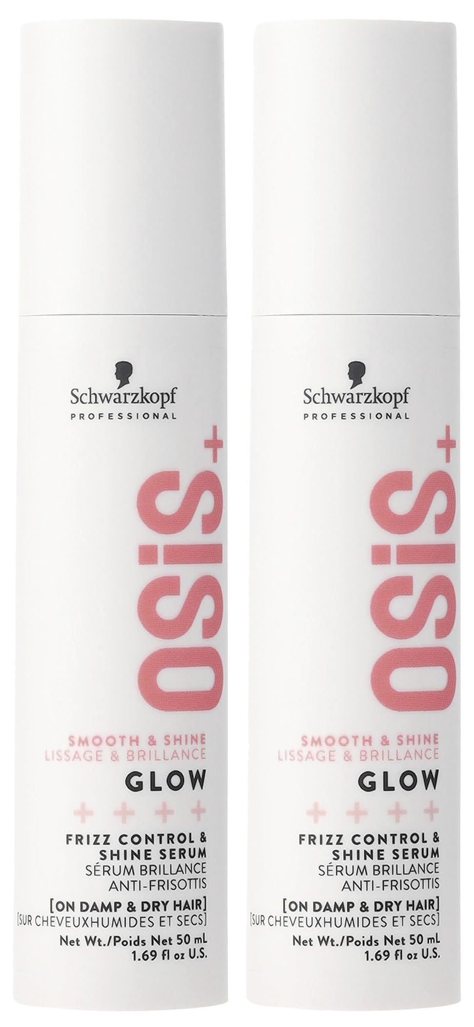 OSiS+ Glow Anti-Frizz Shine Serum 1.69 oz (2 Pack) – Lightweight, Non-Greasy | Heat & Humidity Protection | All Hair Types