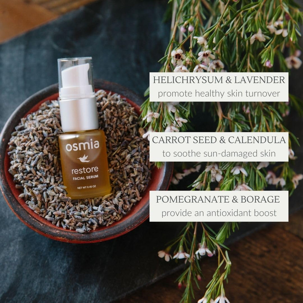 Osmia Skincare Natural Restore Facial Serum | Lavender, Carrot Seed, Jojoba, Borage, Pomegranate Oils