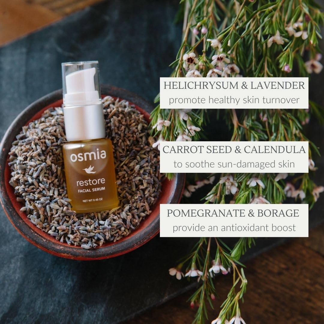 Osmia Skincare Natural Restore Facial Serum | Lavender, Carrot Seed, Jojoba, Borage, Pomegranate Oils