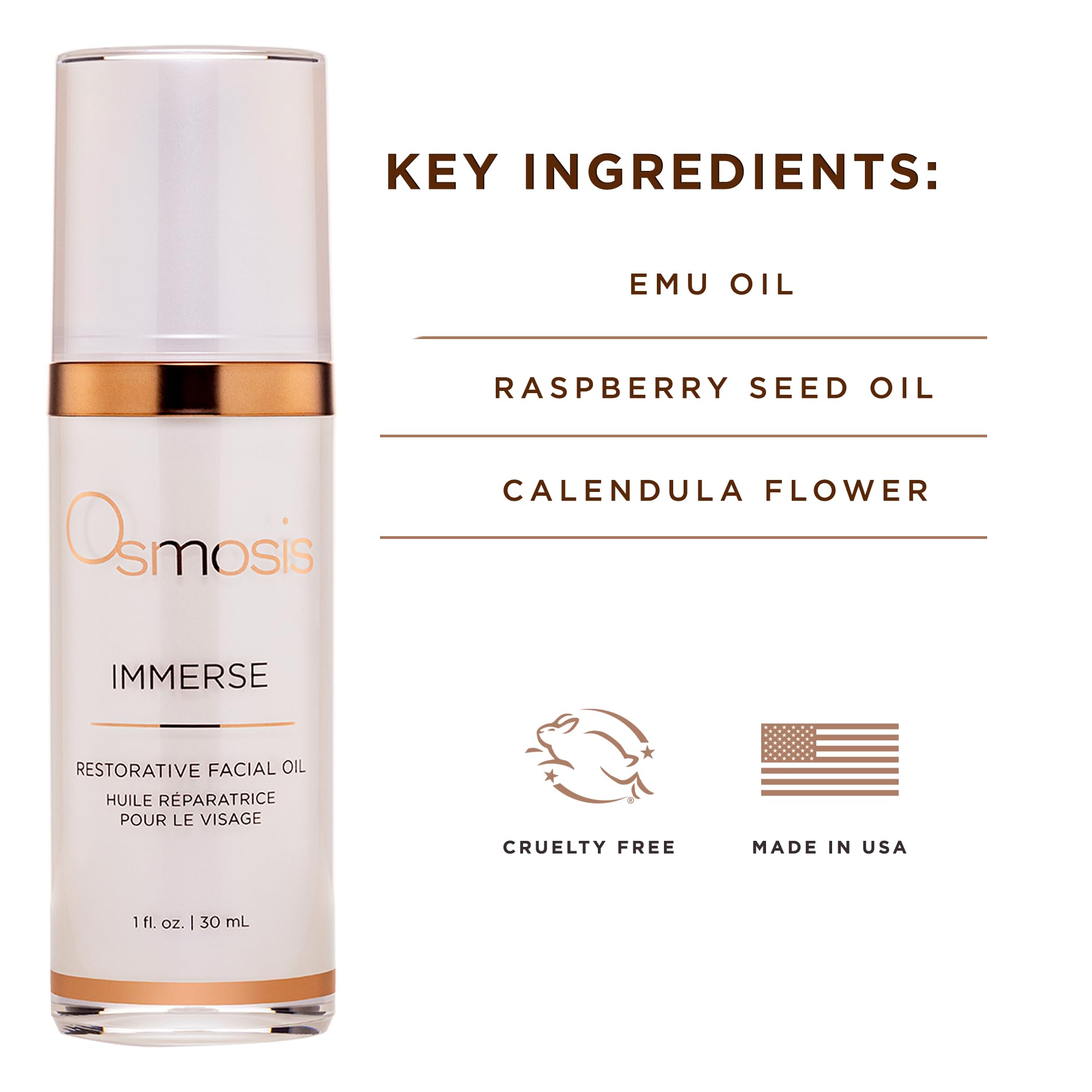 OSMOSIS IMMERSE Restorative Facial Oil with Emu & Raspberry Seed Oil, Calendula — 1 fl oz
