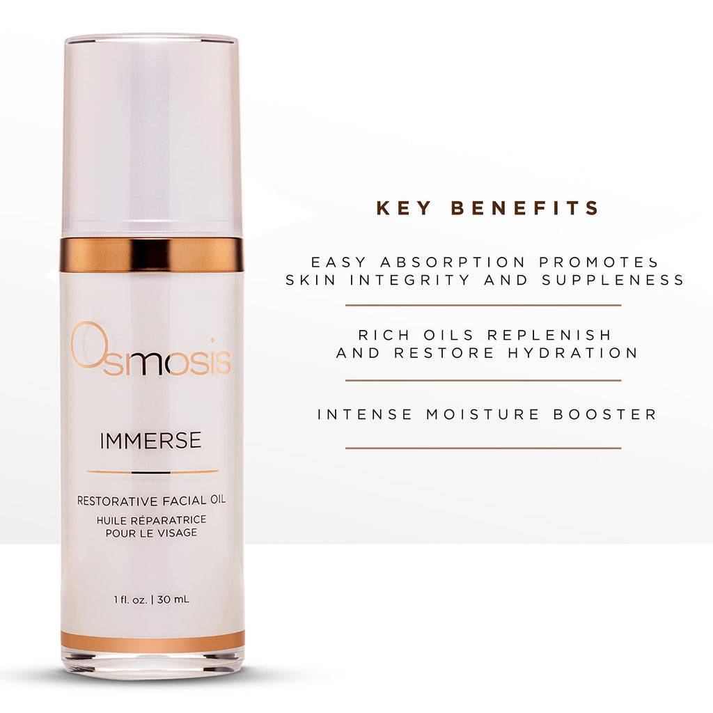 OSMOSIS IMMERSE Restorative Facial Oil with Emu & Raspberry Seed Oil, Calendula — 1 fl oz