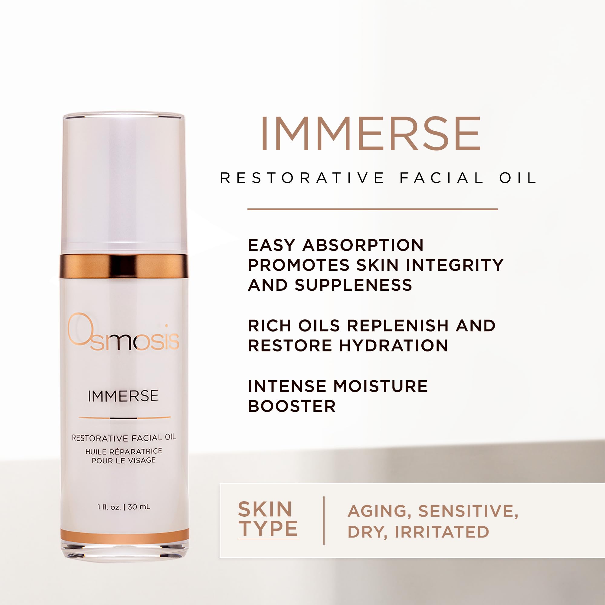 OSMOSIS IMMERSE Restorative Facial Oil with Emu & Raspberry Seed Oil, Calendula — 1 fl oz