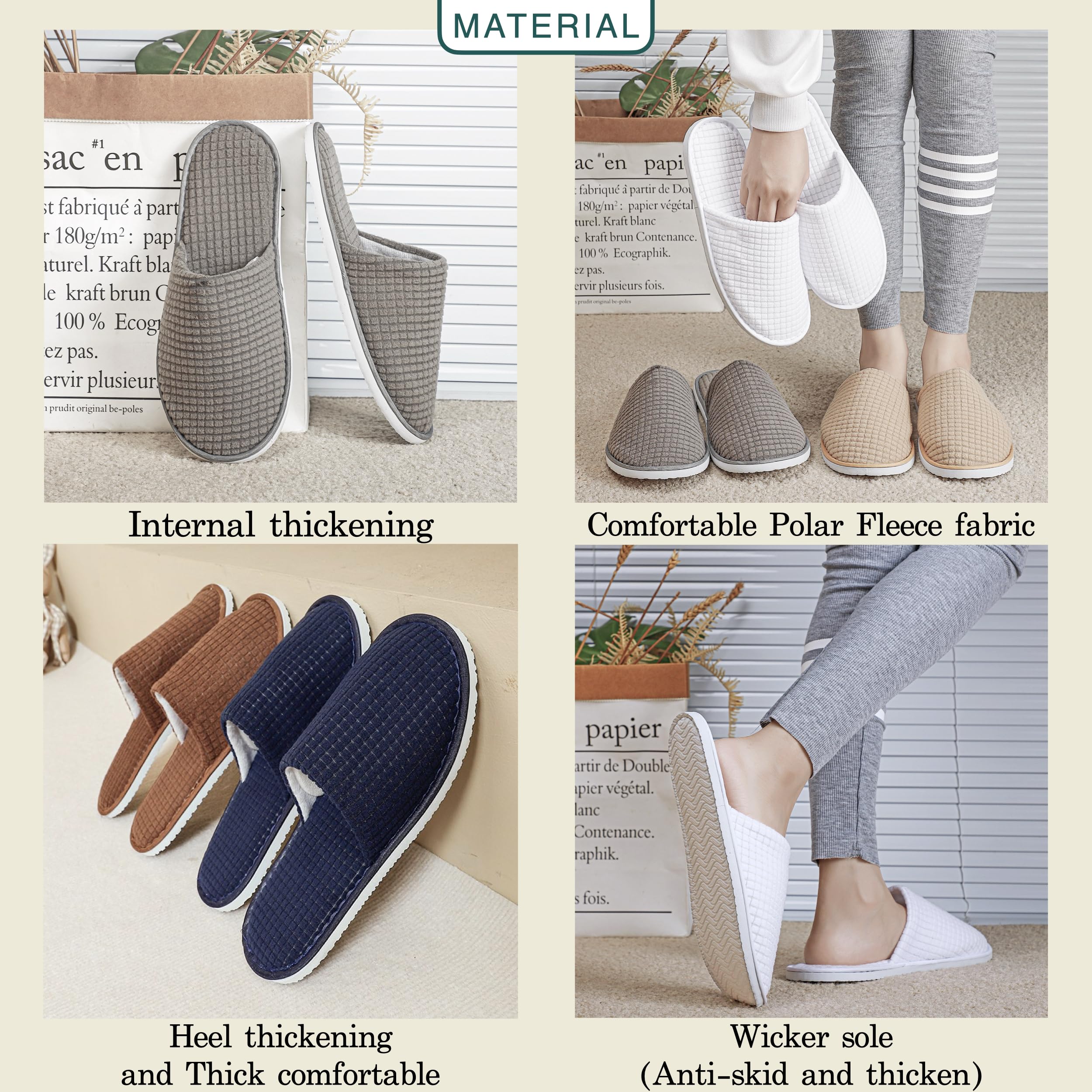 OSTADARRA 6 Pairs Spa Slippers – Non-Slip, Washable Guest Slippers for Hotel, Home & Travel (Women M, Men XL)