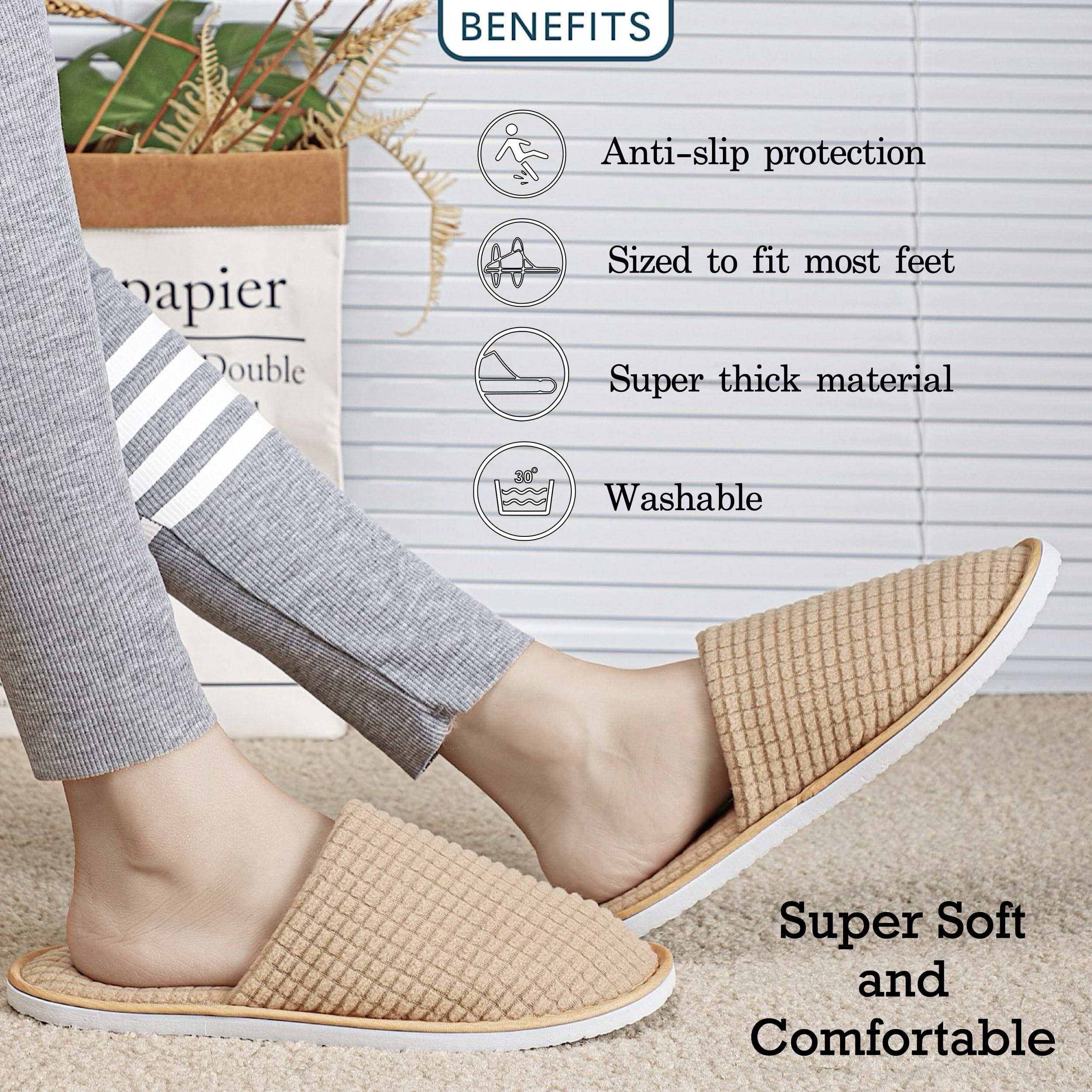 OSTADARRA 10 Pairs Spa Slippers – Non-Slip Disposable Guest Slippers for Hotels & Home