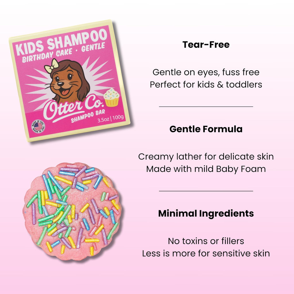 Otter Co. Kids Gentle Birthday Cake Shampoo Bar – Tear-Free, Organic & Vegan, USA Made