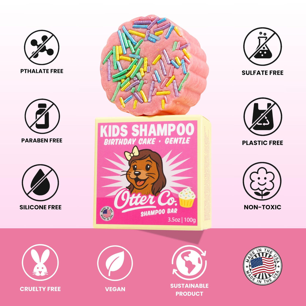 Otter Co. Kids Gentle Birthday Cake Shampoo Bar – Tear-Free, Organic & Vegan, USA Made