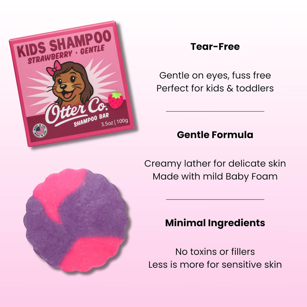 Otter Co. Kids Gentle Strawberry Shampoo Bar — Tear-Free, Sulfate-Free, Organic & USA Made