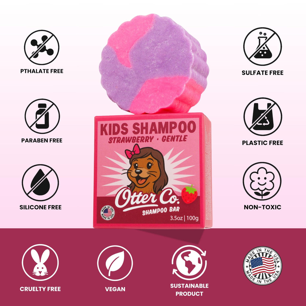 Otter Co. Kids Gentle Strawberry Shampoo Bar — Tear-Free, Sulfate-Free, Organic & USA Made