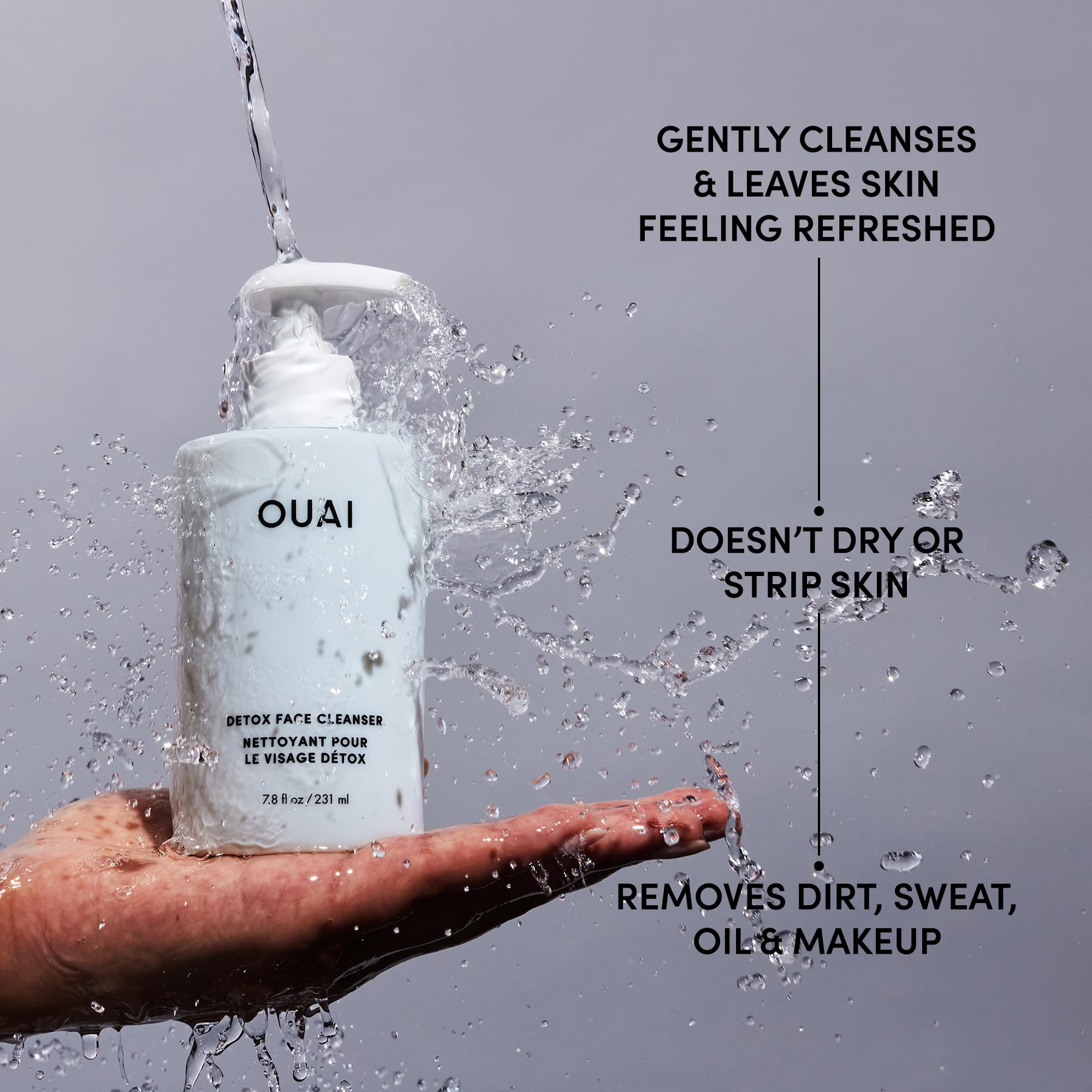 OUAI Detox Facial Cleanser - Deep Cleansing Face Wash with Glycolic Acid, Niacinamide & PHA