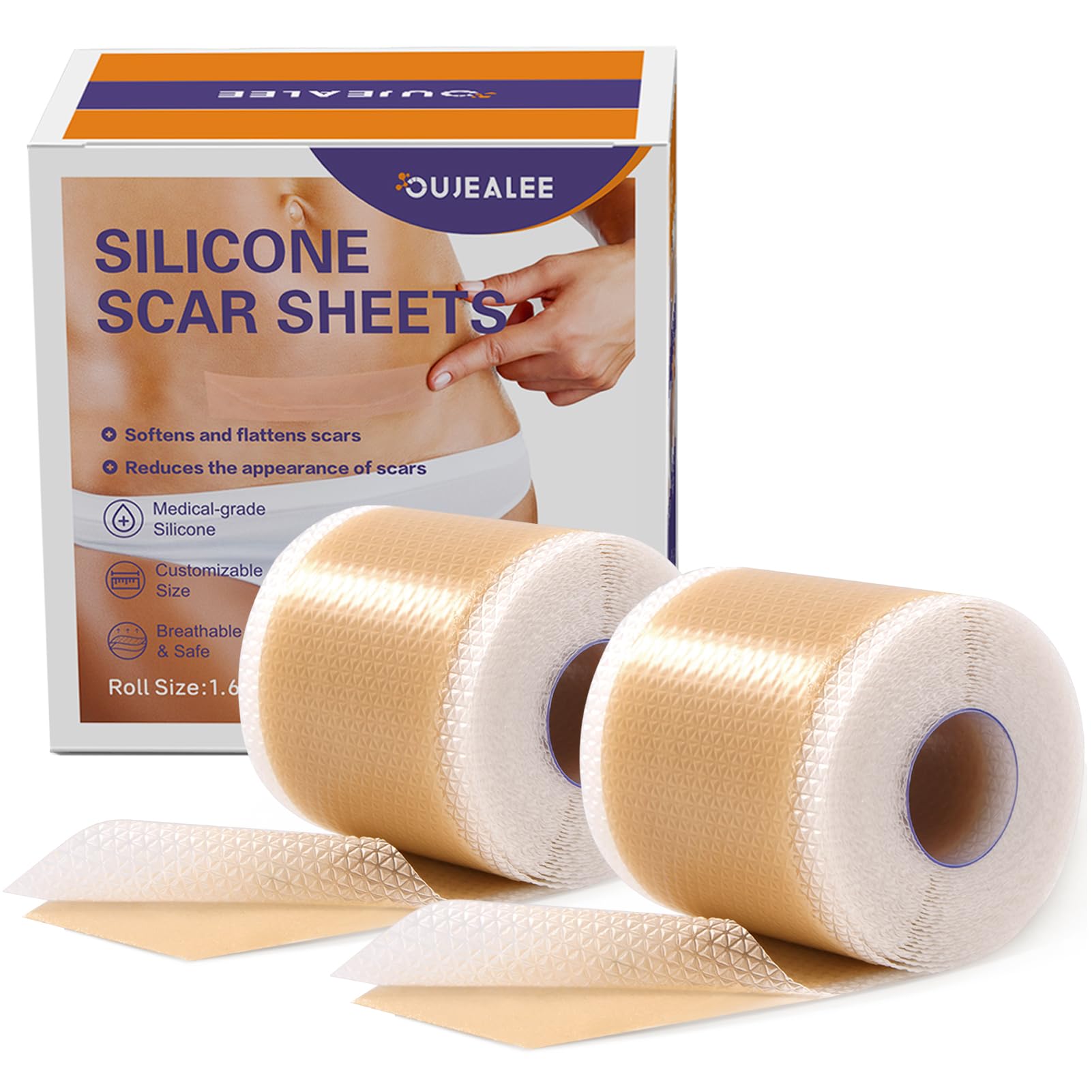 OUJEALEE Silicone Scar Tape Roll – Medical Grade, 1.6 x 60 in, 2-Pack