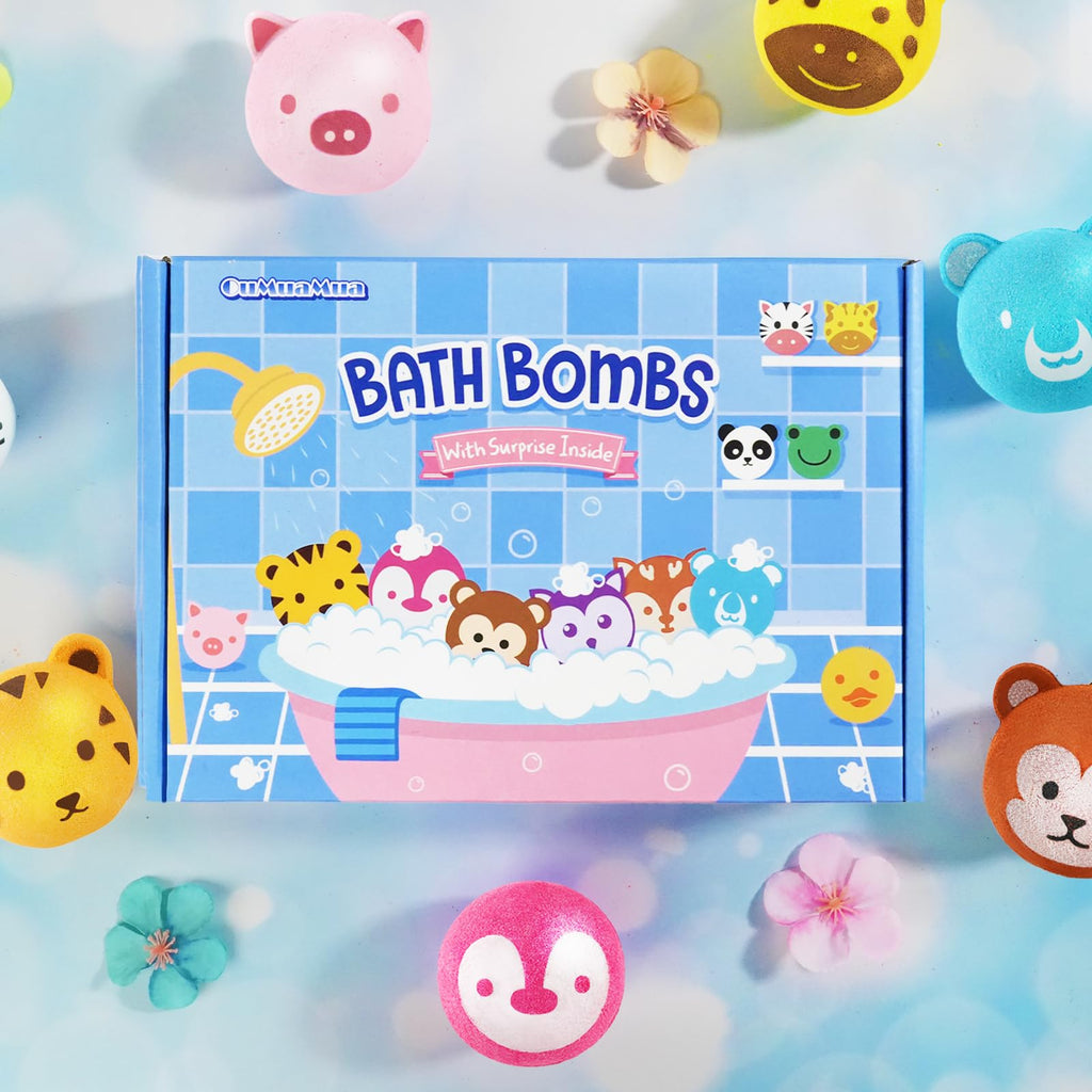 OuMuaMua Kids Bath Bombs with Surprise Toys Inside – 12 Animal-Shaped Bombs