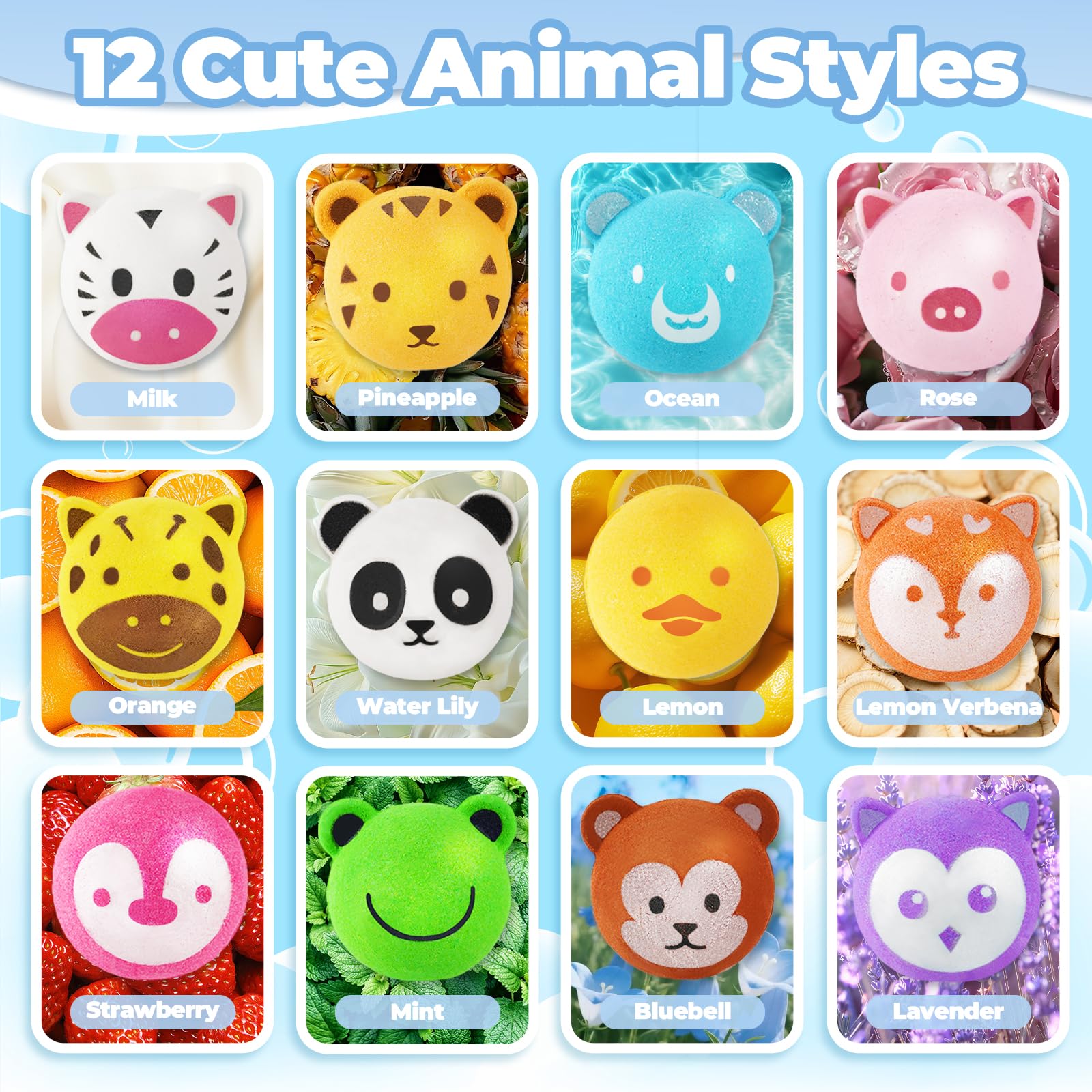 OuMuaMua Kids Bath Bombs with Surprise Toys Inside – 12 Animal-Shaped Bombs