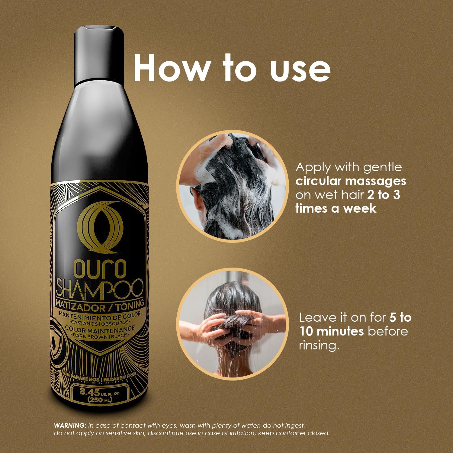 OURO Color-Enhancing Shampoo – Dark Brown & Black Hair, Neutralizes Yellow, Boosts Shine, Color Protection (8.45 oz)