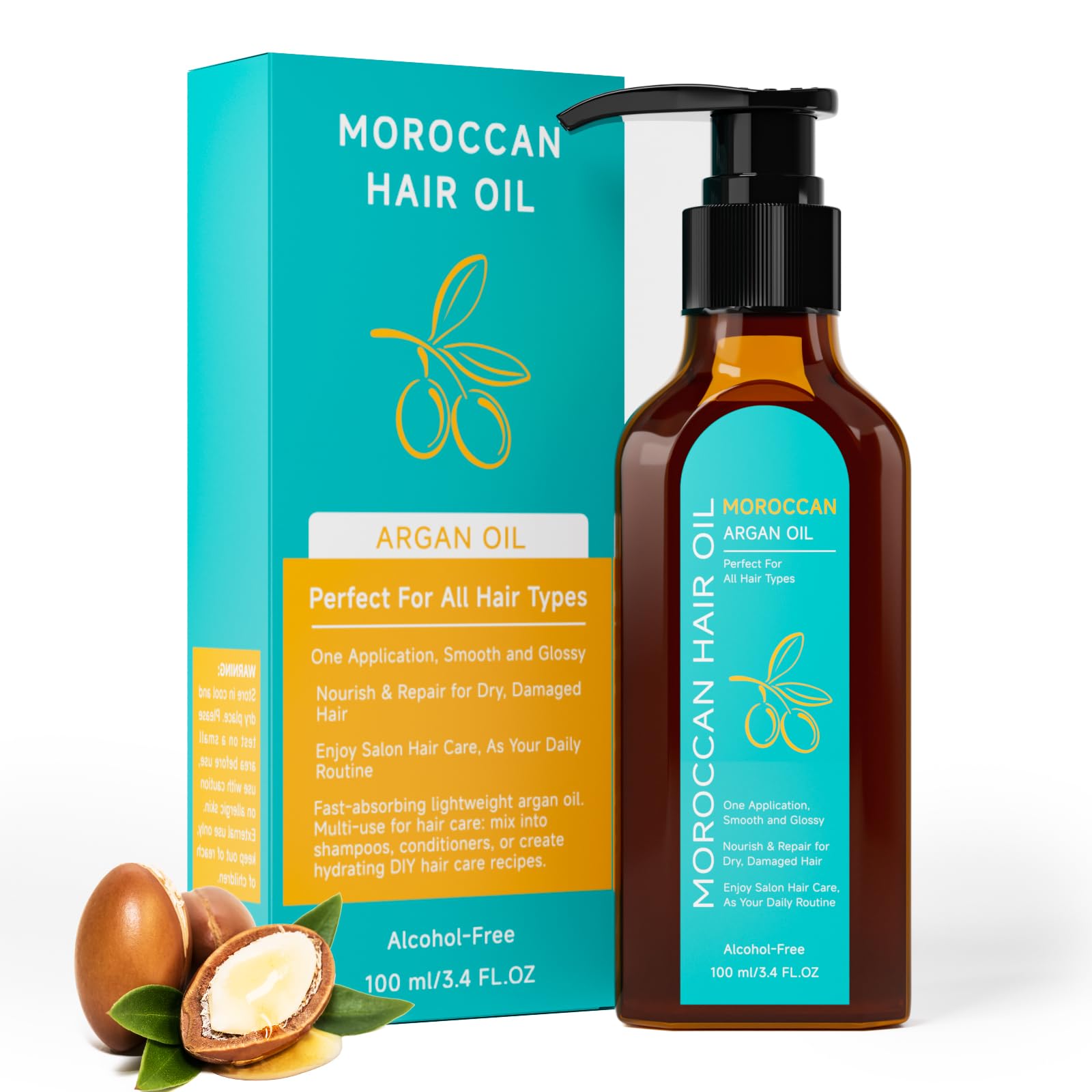 Outccogo Moroccan Argan Oil – Frizz Control & Nourishing Hair Oil (3.4 fl oz)