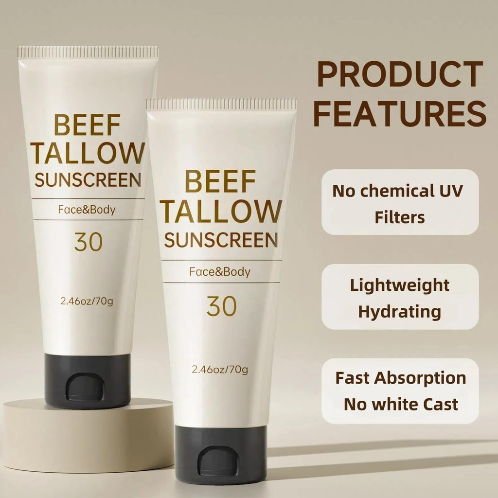 Outccogo Tallow Sunscreen SPF30 – Reef Safe, Non-Greasy Face & Body Sunblock, 7.38 oz x 3