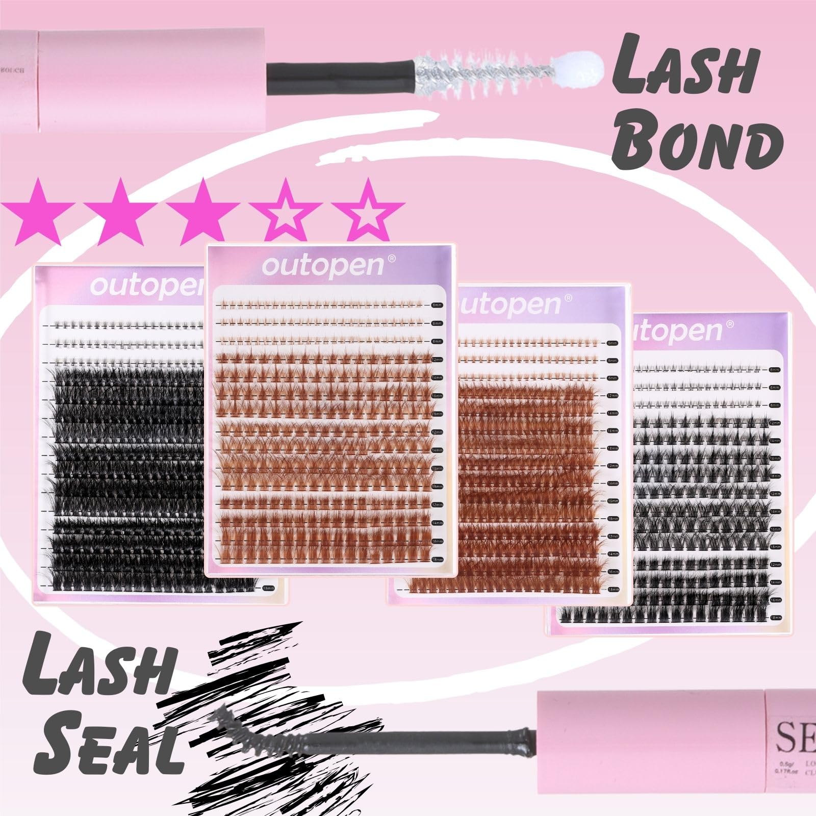 outopen Brown Lash Clusters Extension Kit – 276Pcs DIY Lash Kit with Tweezer & Glue