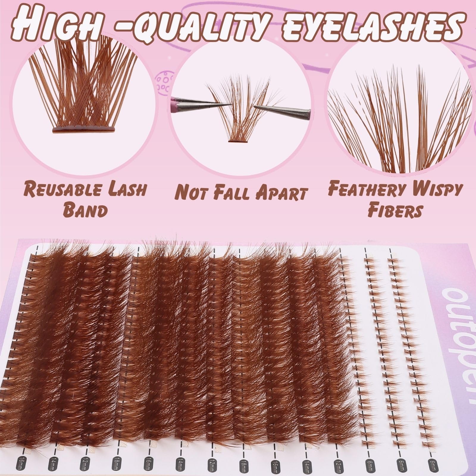 outopen Brown Lash Clusters Extension Kit – 276Pcs DIY Lash Kit with Tweezer & Glue