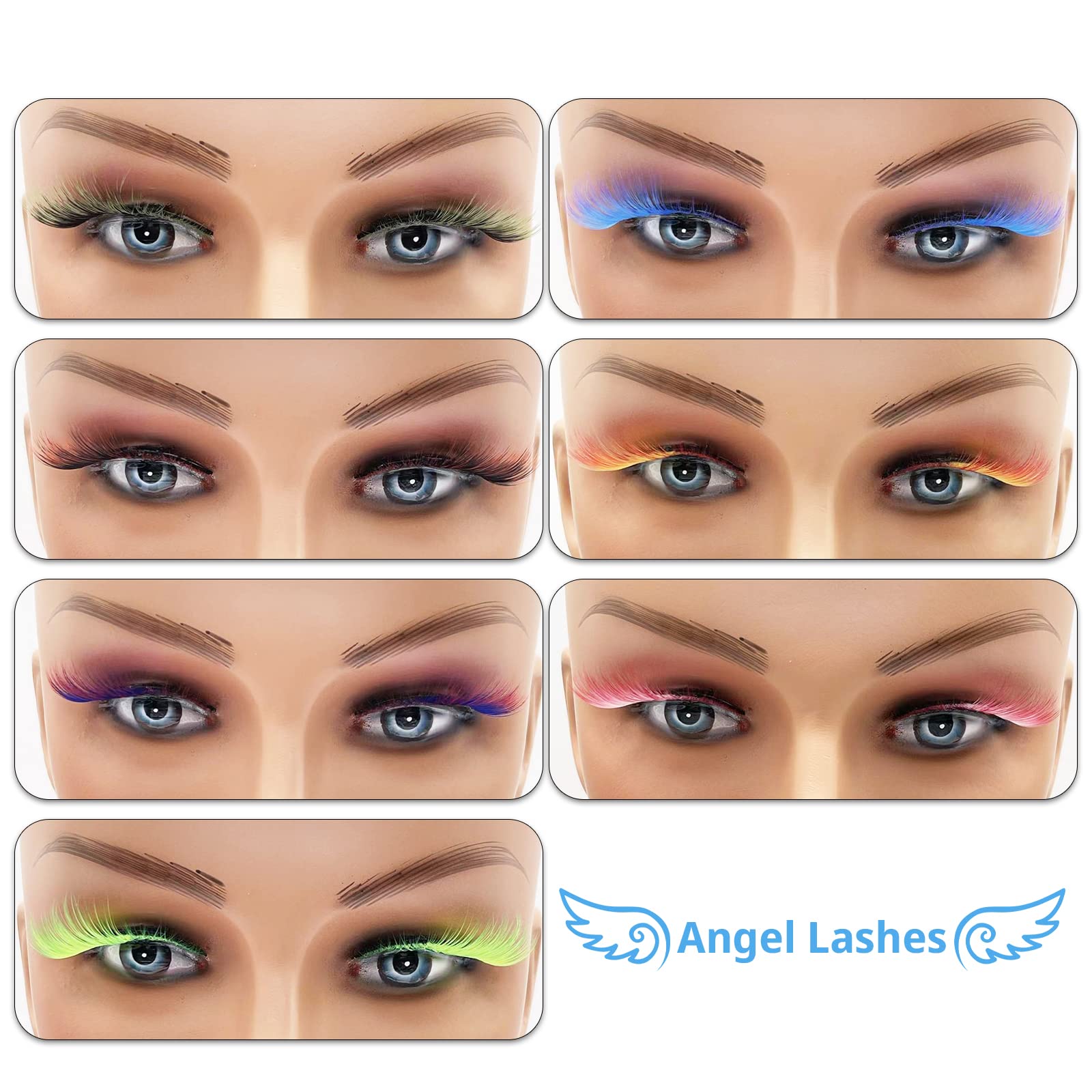 Outopen 7 Pairs Angel Colored Lashes – Fluffy Winged Fox Eye Look for Halloween & Cosplay