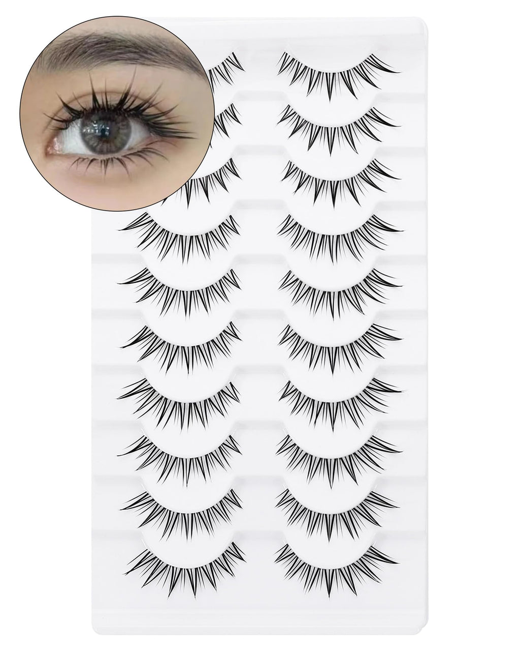 outopen 10 Pairs Fox Eye Manga Lashes – Natural Look, Clear Band, Asian Doll Style
