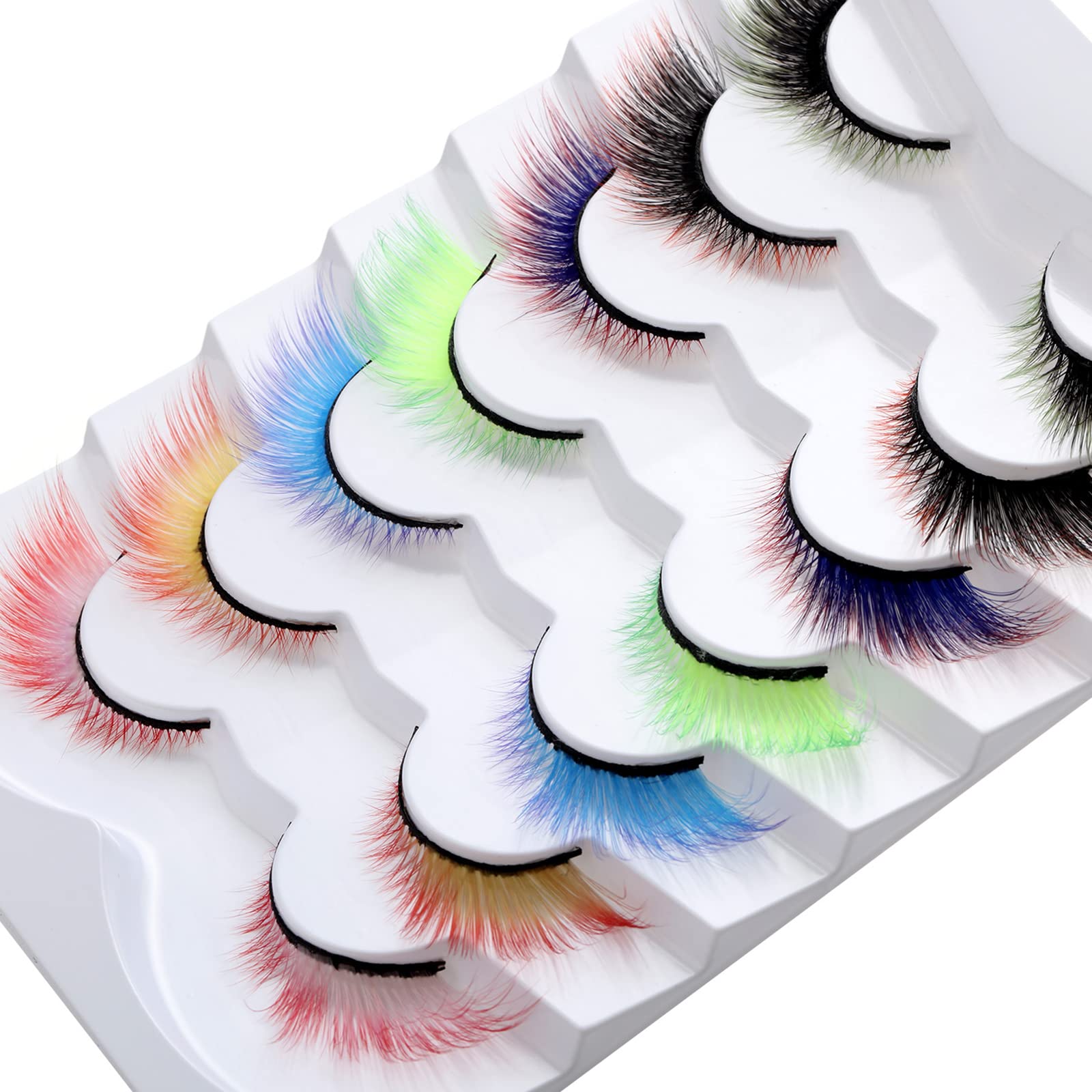 Outopen 7 Pairs Angel Colored Lashes – Fluffy Winged Fox Eye Look for Halloween & Cosplay