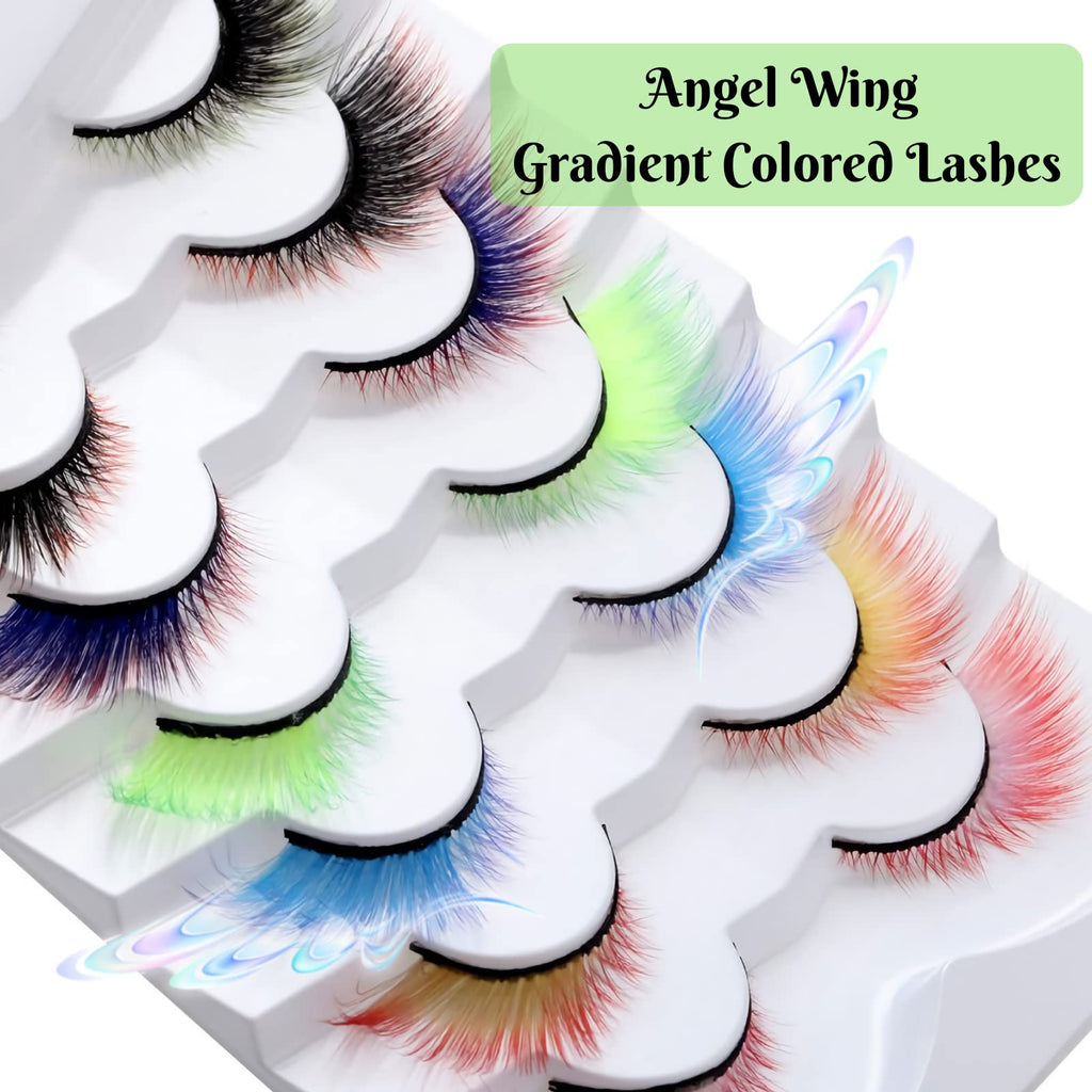 Outopen 7 Pairs Angel Colored Lashes – Fluffy Winged Fox Eye Look for Halloween & Cosplay