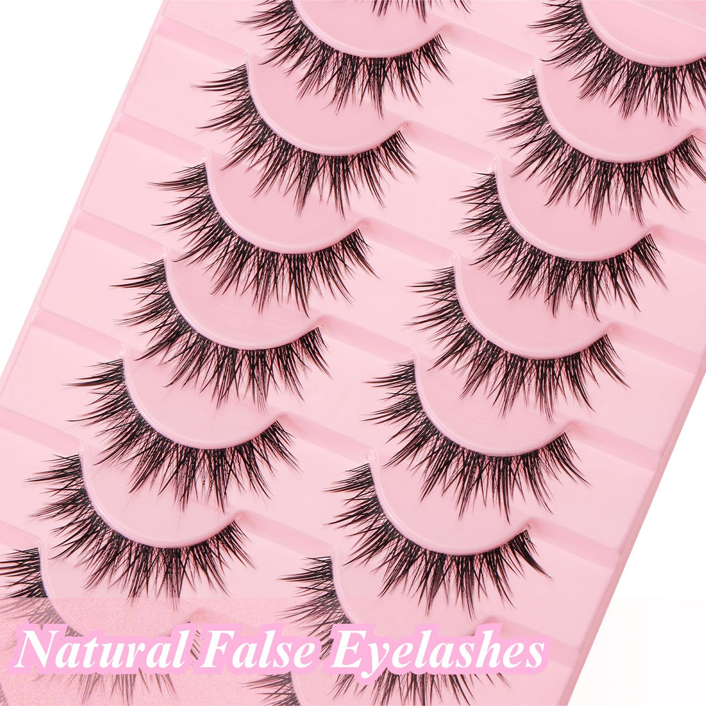 outopen Manga Lashes 10 Pairs – Natural Look, Clear Band, Anime Style Cosplay Lashes
