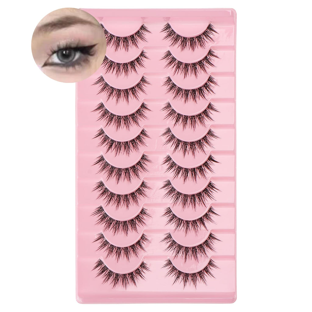 outopen Manga Lashes 10 Pairs – Natural Look, Clear Band, Anime Style Cosplay Lashes