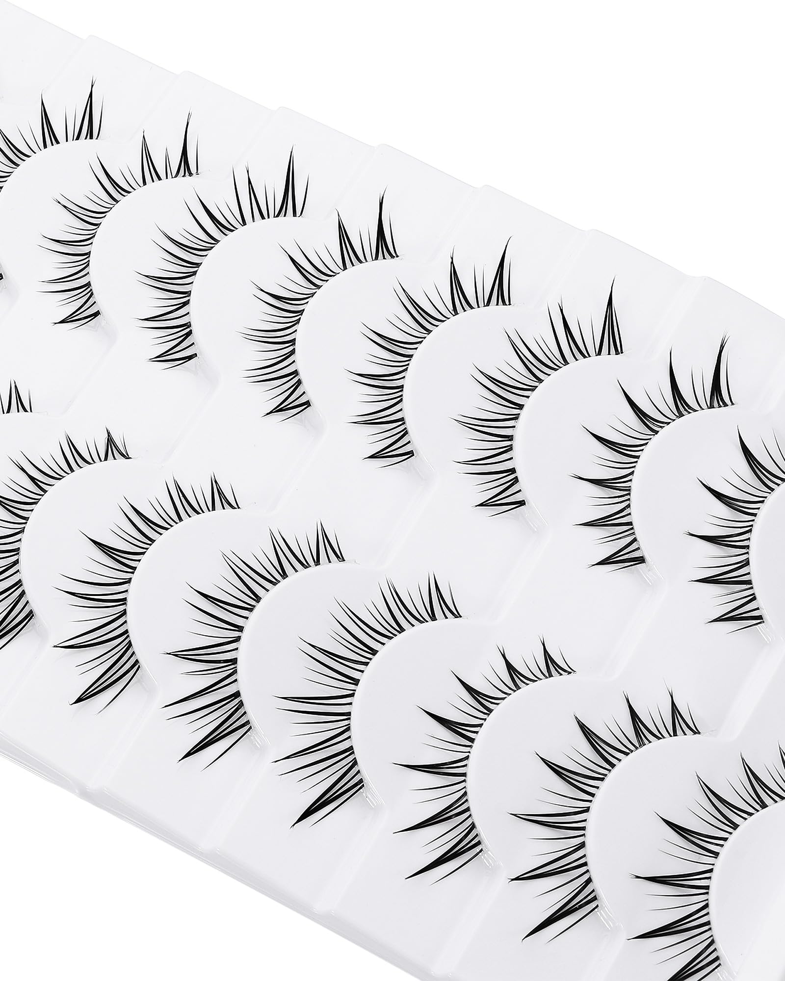 outopen 10 Pairs Fox Eye Manga Lashes – Natural Look, Clear Band, Asian Doll Style