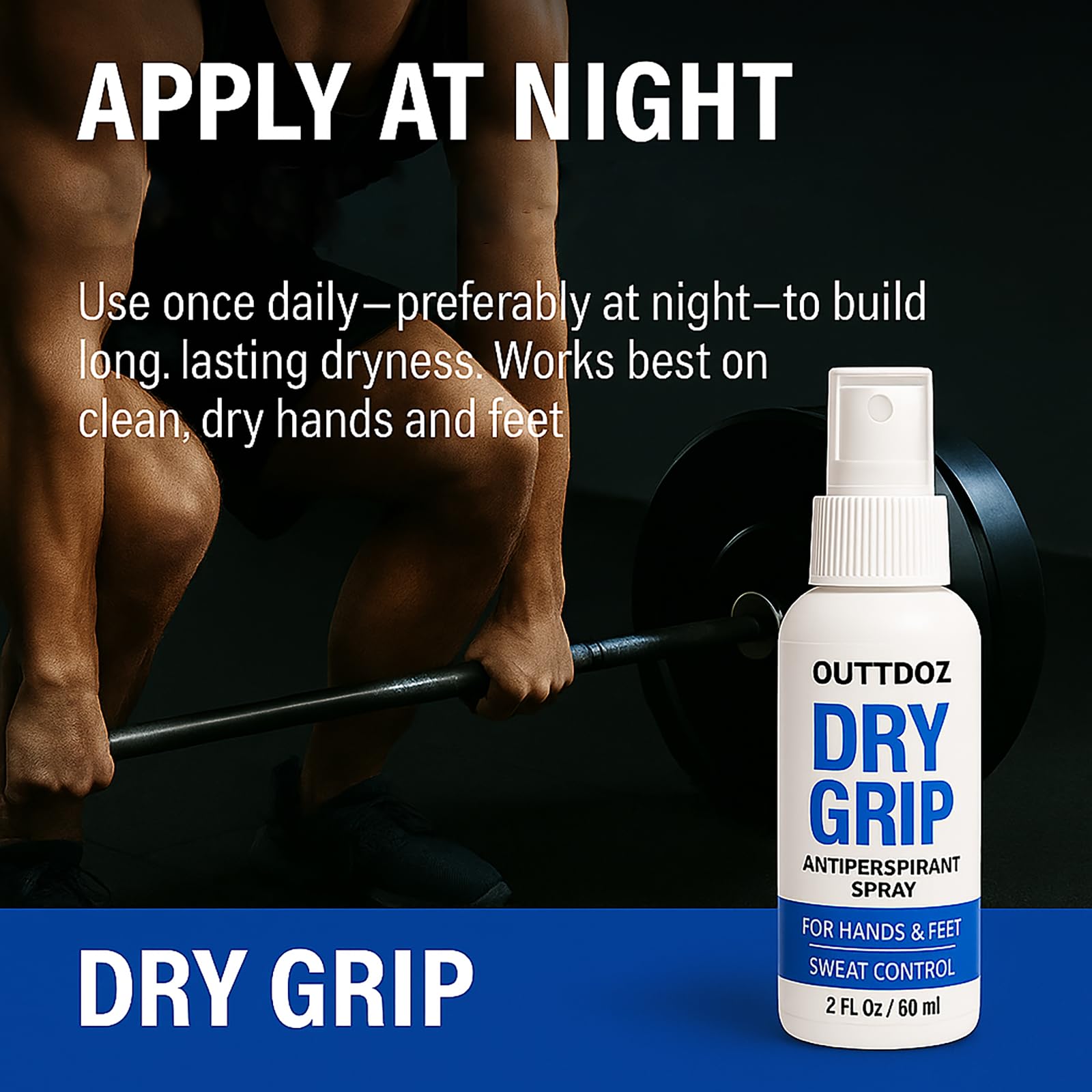 OUTTDOZ DryGrip Antiperspirant Spray for Hands & Feet – Extra Strength Sweat Control (15% Aluminum Chloride) for Climbing, Gymnastics, Weightlifting, Dance & Sports