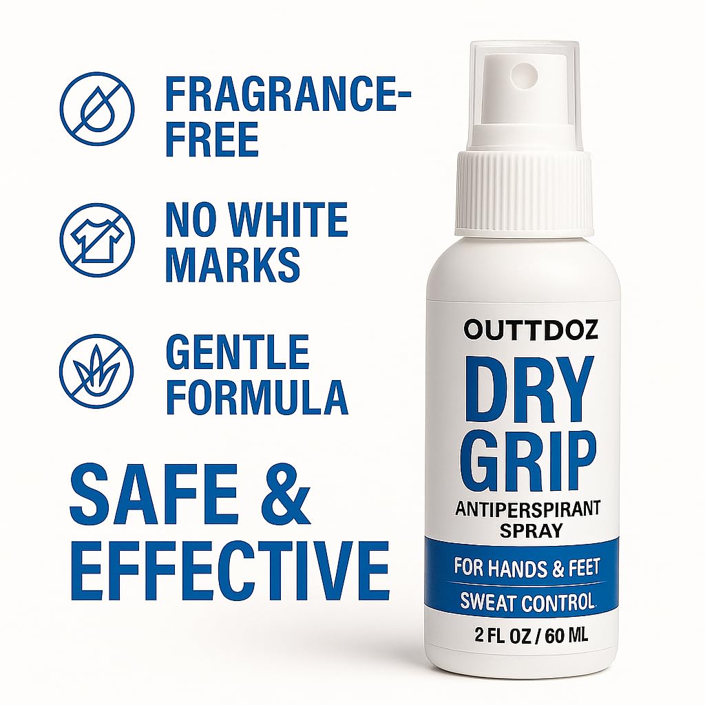 OUTTDOZ DryGrip Antiperspirant Spray for Hands & Feet – Extra Strength Sweat Control (15% Aluminum Chloride) for Climbing, Gymnastics, Weightlifting, Dance & Sports