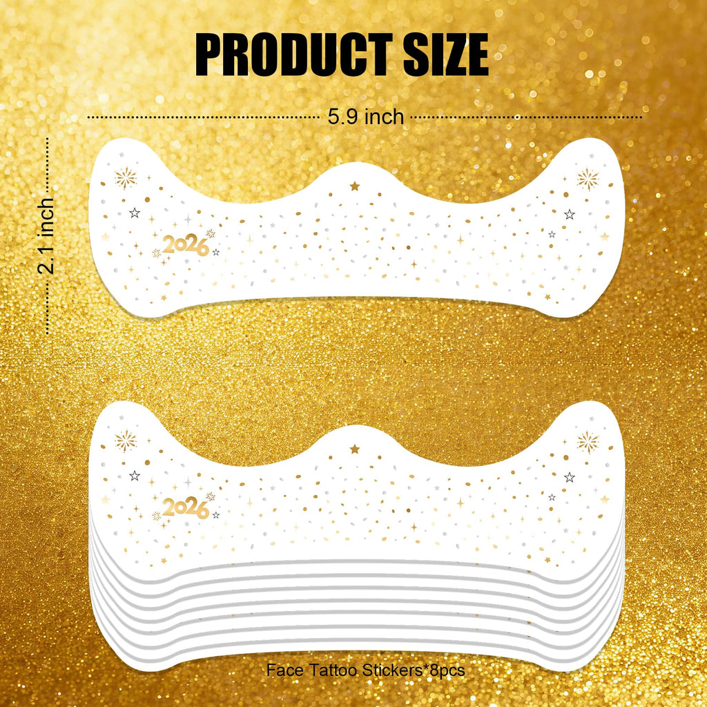 Ovasorve 2026 New Year Freckles Face Tattoo – Gold & Silver Glitter Stars | Waterproof NYE Face Gems