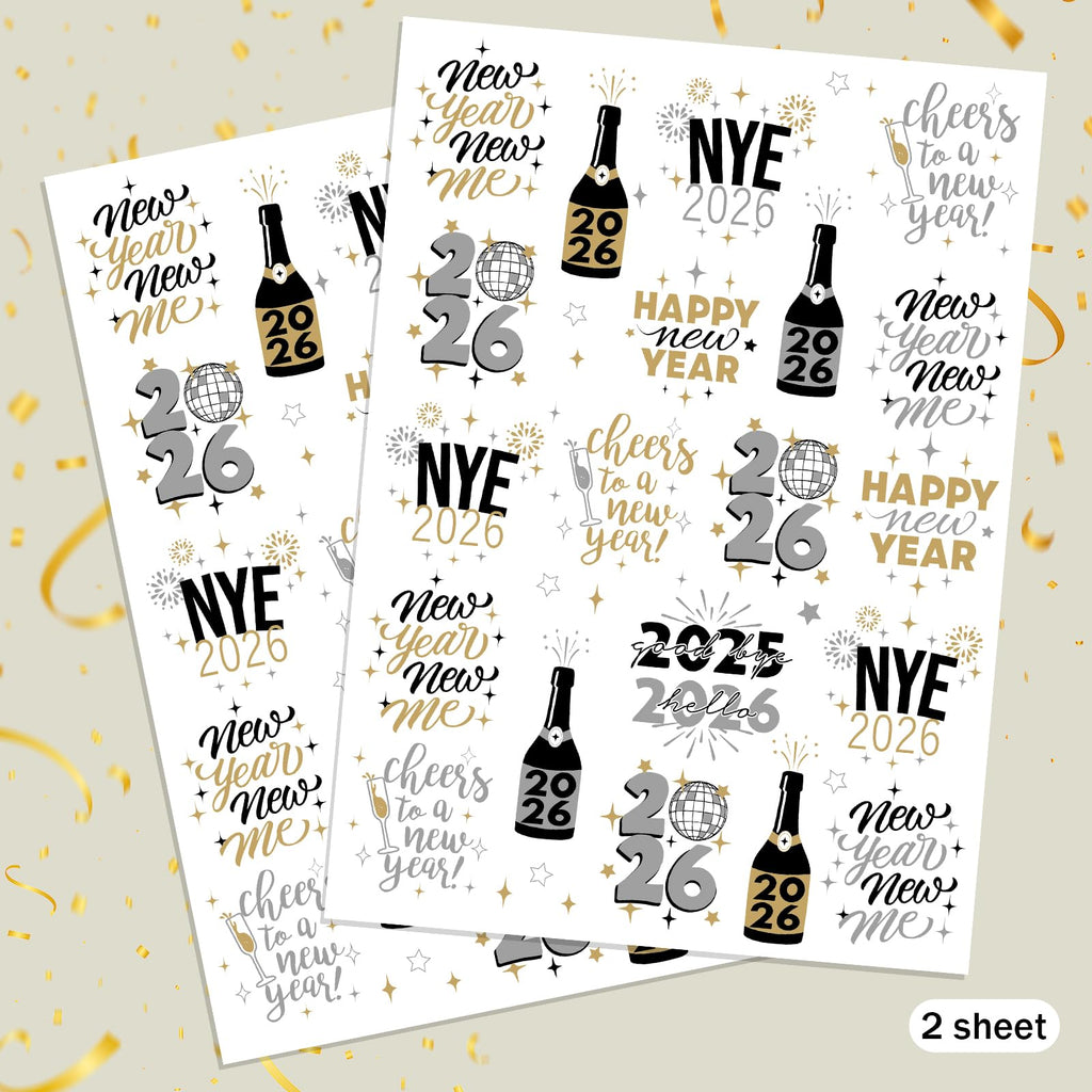 Ovasorve New Years Eve Party Tattoos – 40 Gold & Silver Foil NYE Styles | 2026 Party Favors