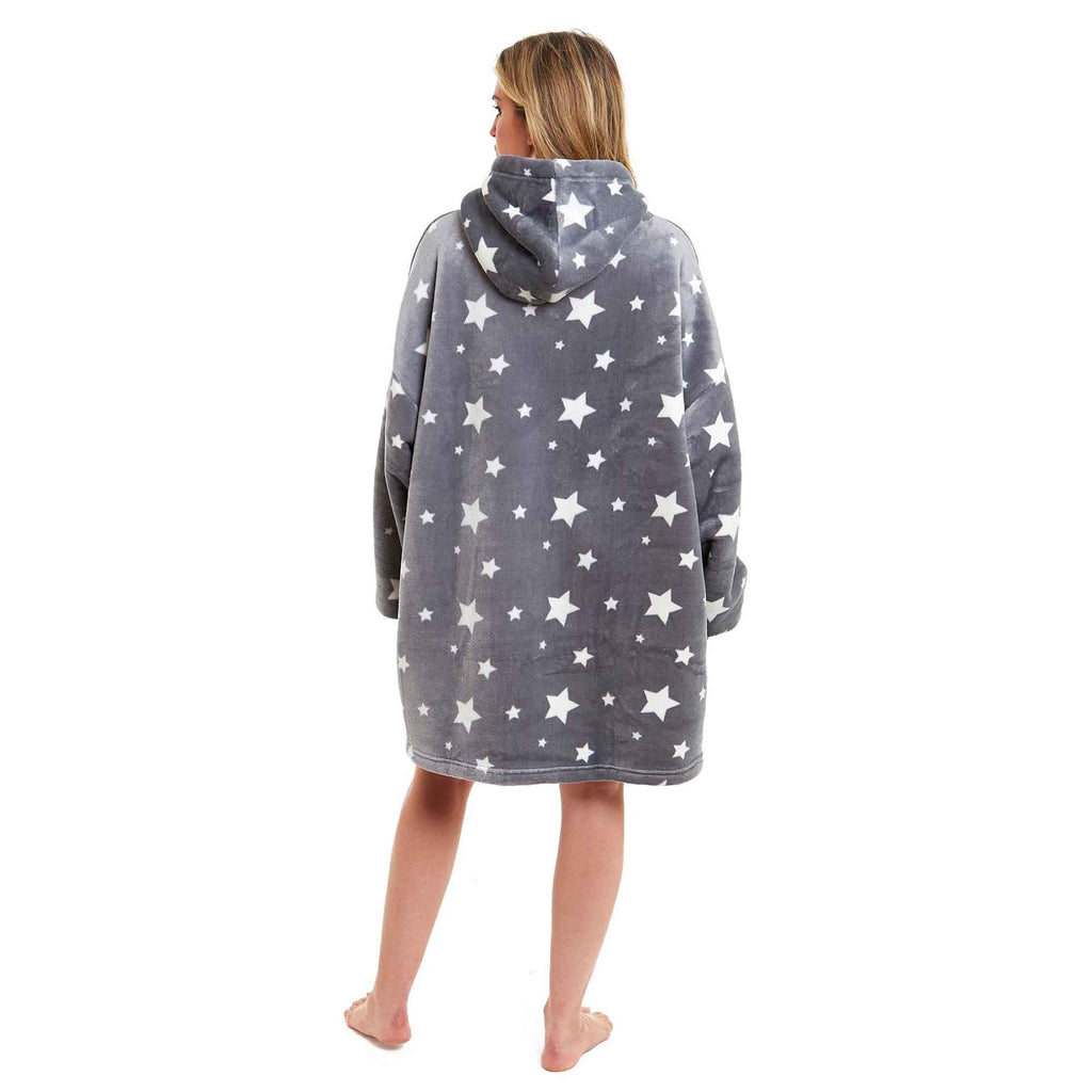 Daisy Dreamer Oversized Hooded Blanket Grey Stars Ultra Soft Sherpa Fur Lining Multipack Value Everyday Essential