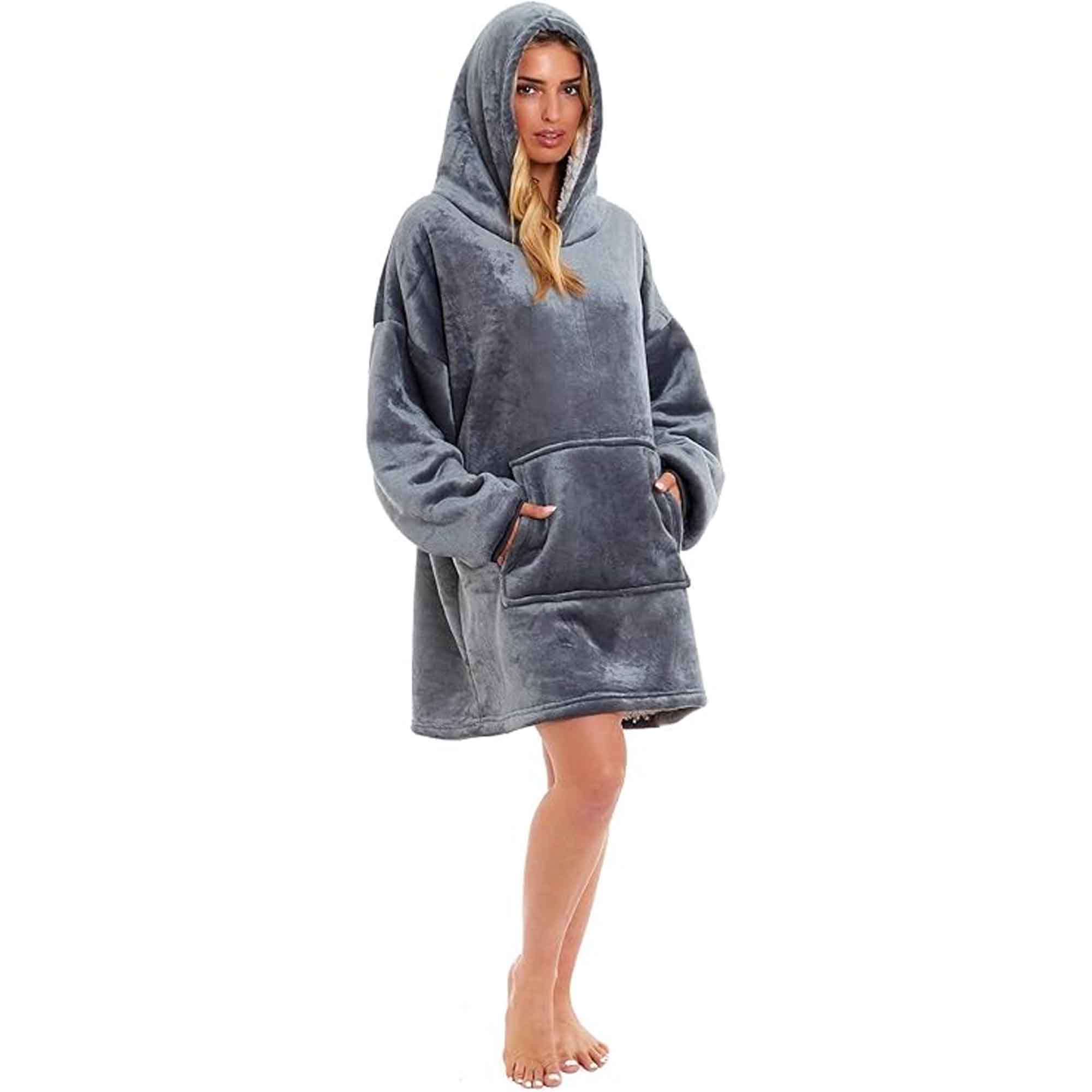 Daisy Dreamer Oversized Hooded Blanket Sweatshirt Plush Sherpa Grey Pink Giant Hoodie