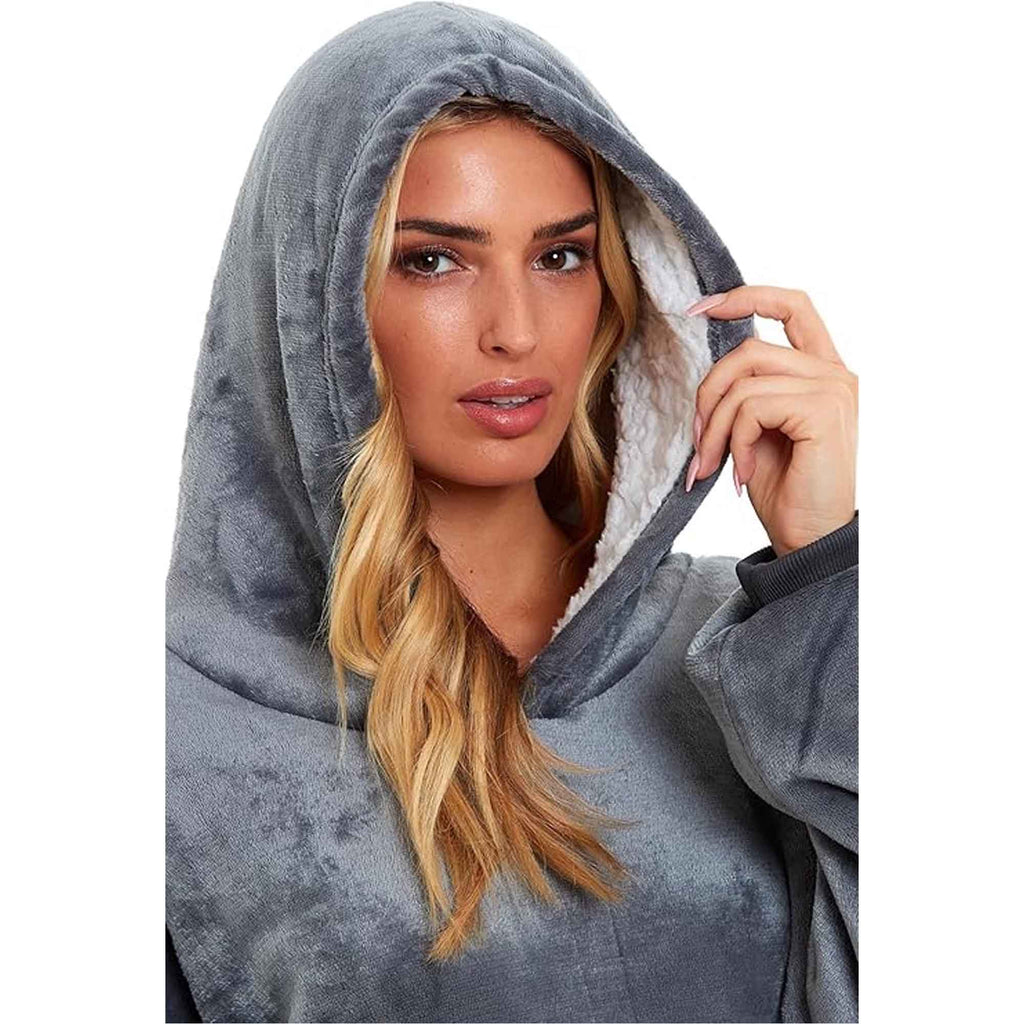 Daisy Dreamer Oversized Hooded Blanket Sweatshirt Plush Sherpa Grey Pink Giant Hoodie