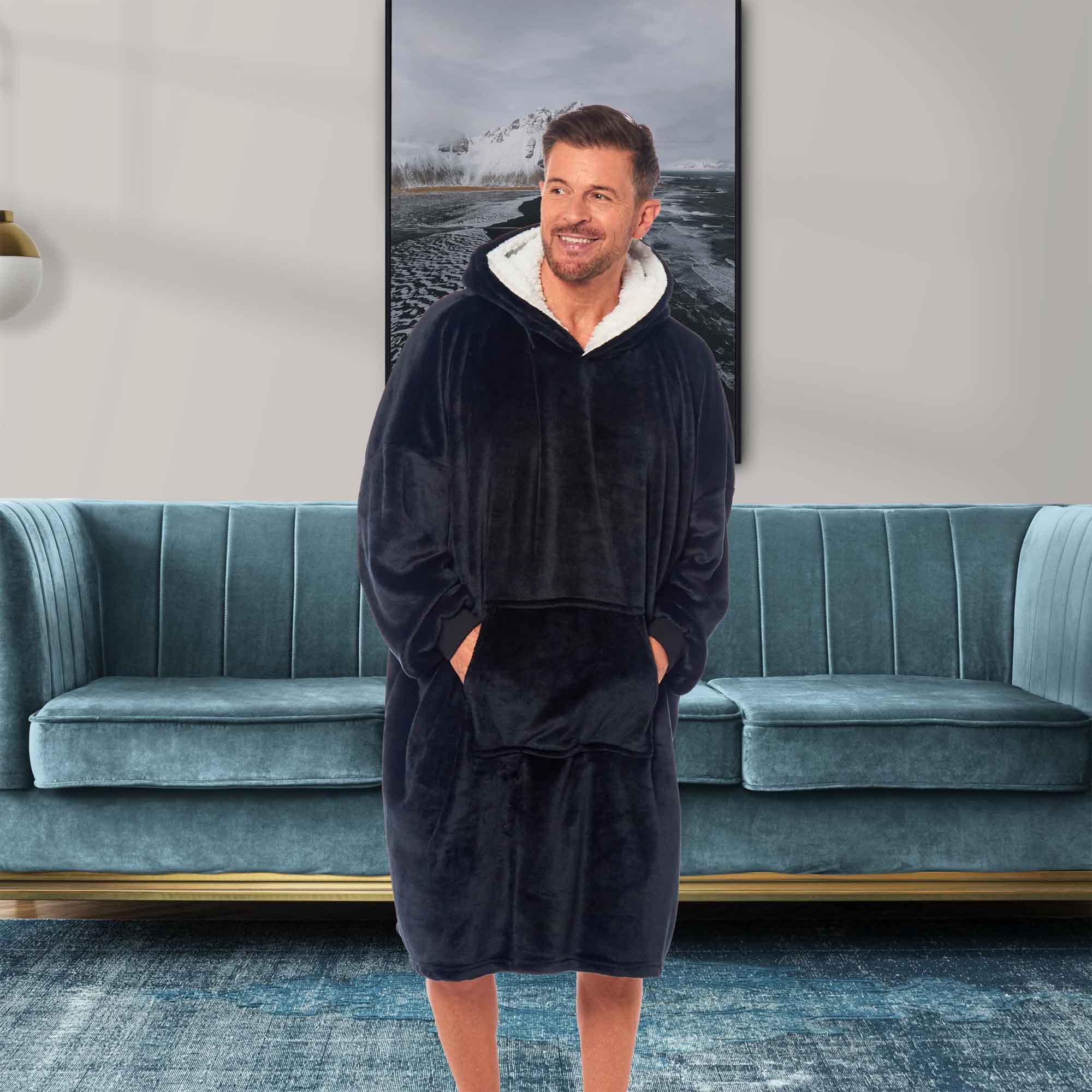Daisy Dreamer Oversized Mens Hooded Blanket Sweatshirt With Sherpa Lining Cotton Rich Super Soft Everyday