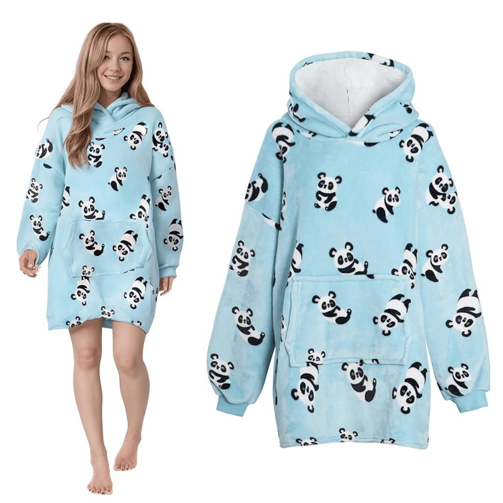 Daisy Dreamer Oversized Panda Hooded Plush Fleece Blanket With Sherpa Lining Cotton Rich Everyday Comfort