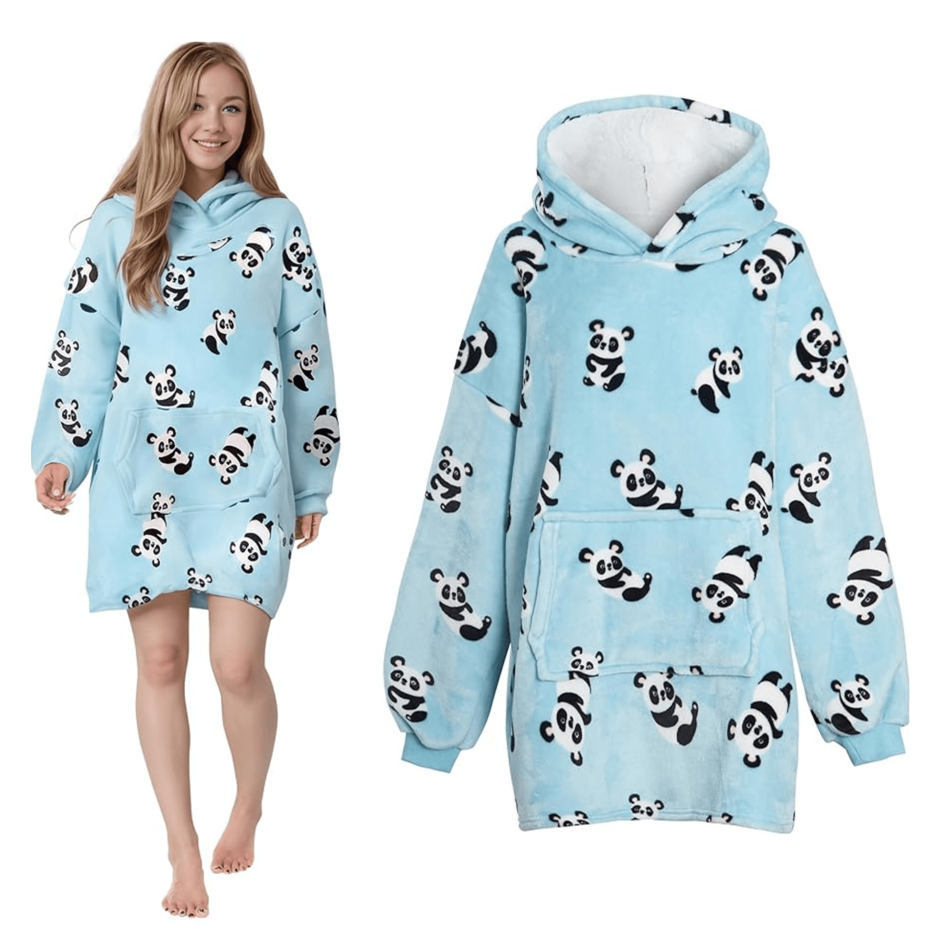 Daisy Dreamer Oversized Panda Hooded Plush Fleece Blanket With Sherpa Lining Cotton Rich Everyday Comfort