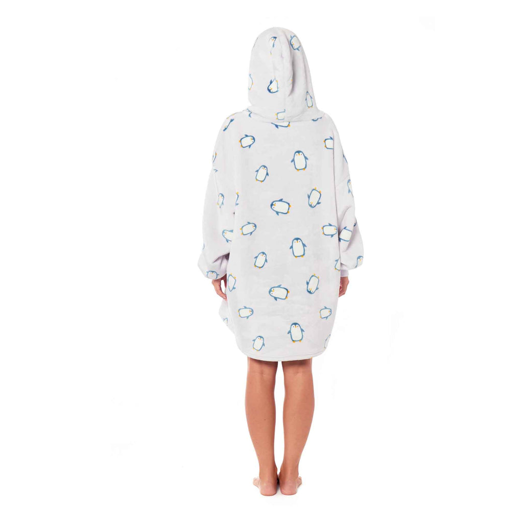 Daisy Dreamer Penguin Hooded Blanket Oversized Sherpa Fur Lining Ultra Soft Plush Flannel