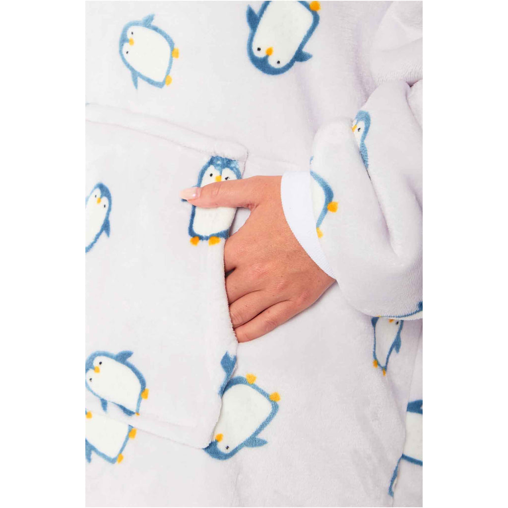 Daisy Dreamer Penguin Hooded Blanket Oversized Sherpa Fur Lining Ultra Soft Plush Flannel